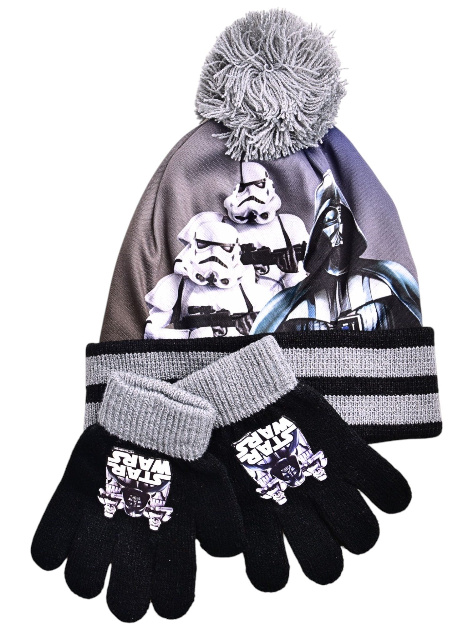 Star Wars Bommelmütze Darth Vader & Sturmtruppen (2-St) Jungen Winter-Set Mütze & Handschuhe 2-4 Jahre
