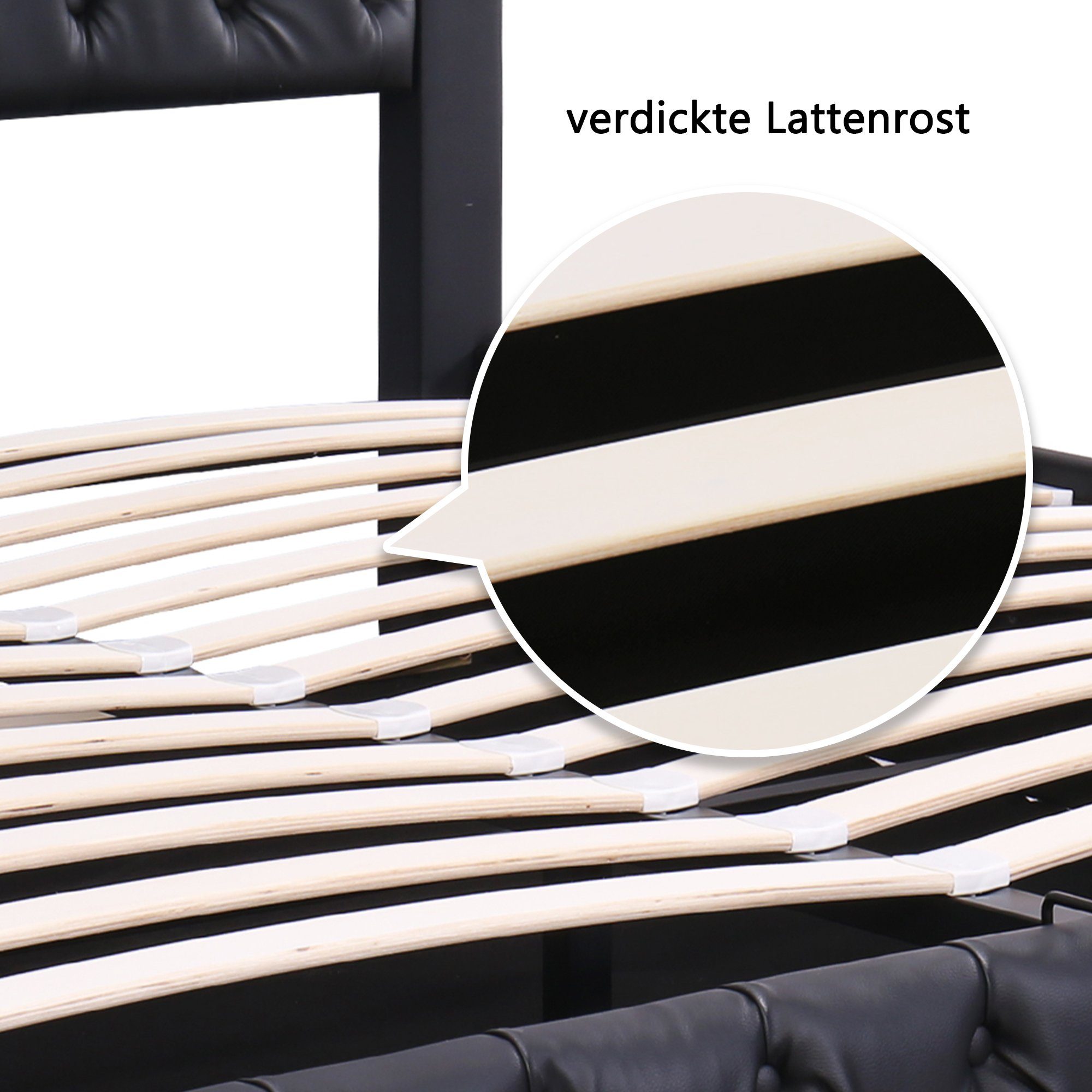 Boxspringbett (Hydraulisches Bett 180x200cm mit Bettkasten), Polsterbett mit LED-Beleuchtung, Kunstleder, weiches Kopfteil