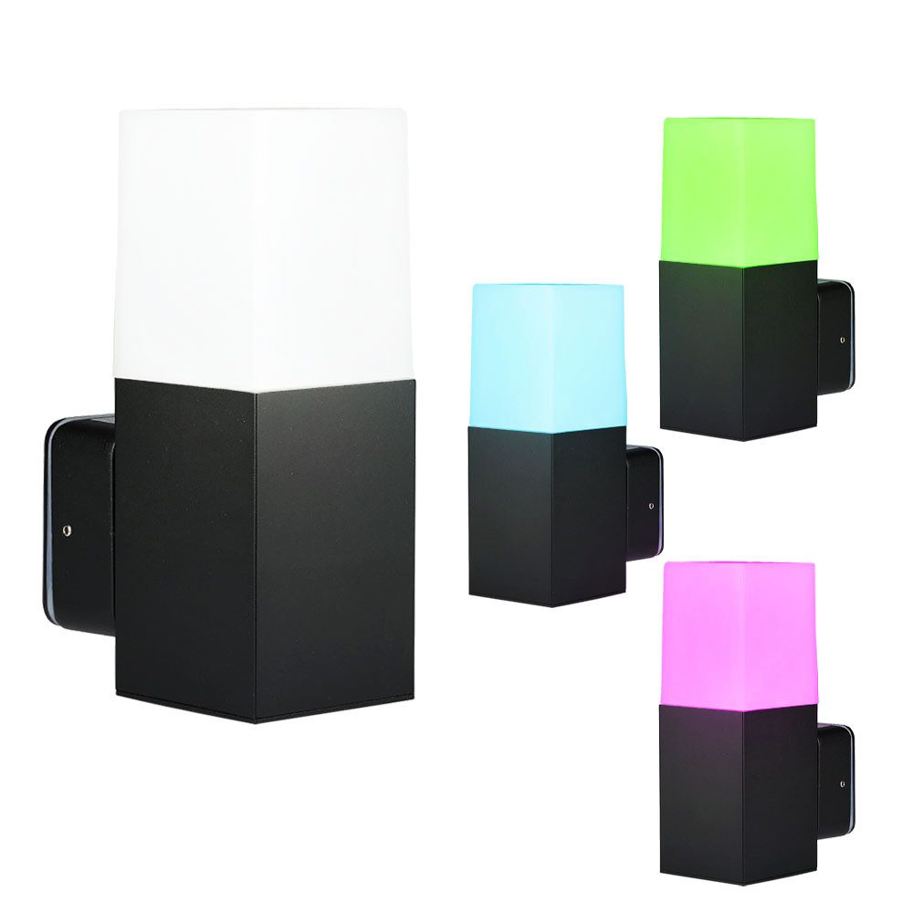 V-TAC LED Außen-Wandleuchte, Leuchtmittel inklusive, Warmweiß, Farbwechsel, Außenleuchte Wandlampe RGB LED Alu schwarz Fernbedienung dimmbar
