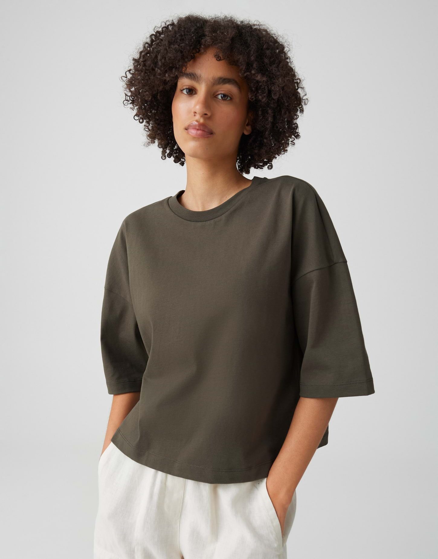 OPUS T-Shirt Boxy T-Shirt aus reinem Baumwolljersey Oversized Passform, Seitenschlitze für lässigen Look