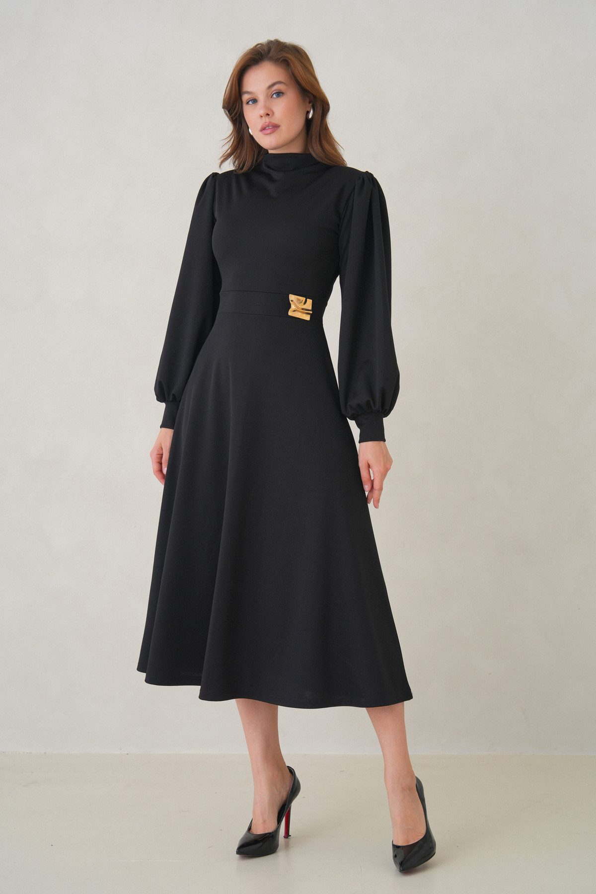 WOMAN VISION Midikleid Langärmeliges, ausgestelltes Midikleid