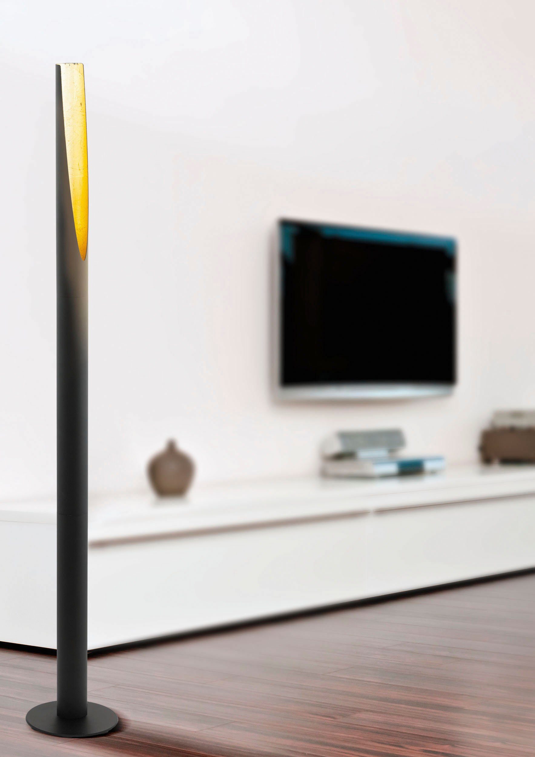 EGLO LED Stehlampe BARBOTTO, Ein-/Ausschalter, LED wechselbar, Warmweiß, Leuchte schwarz, gold / Ø6 x H137 cm / inkl. 1 x GU10 (je 4,5W)