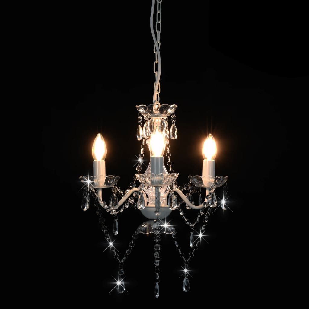 furnicato Deckenleuchte Kronleuchter mit Perlen Weiß Rund 3xE14 – Bild 4 von 5