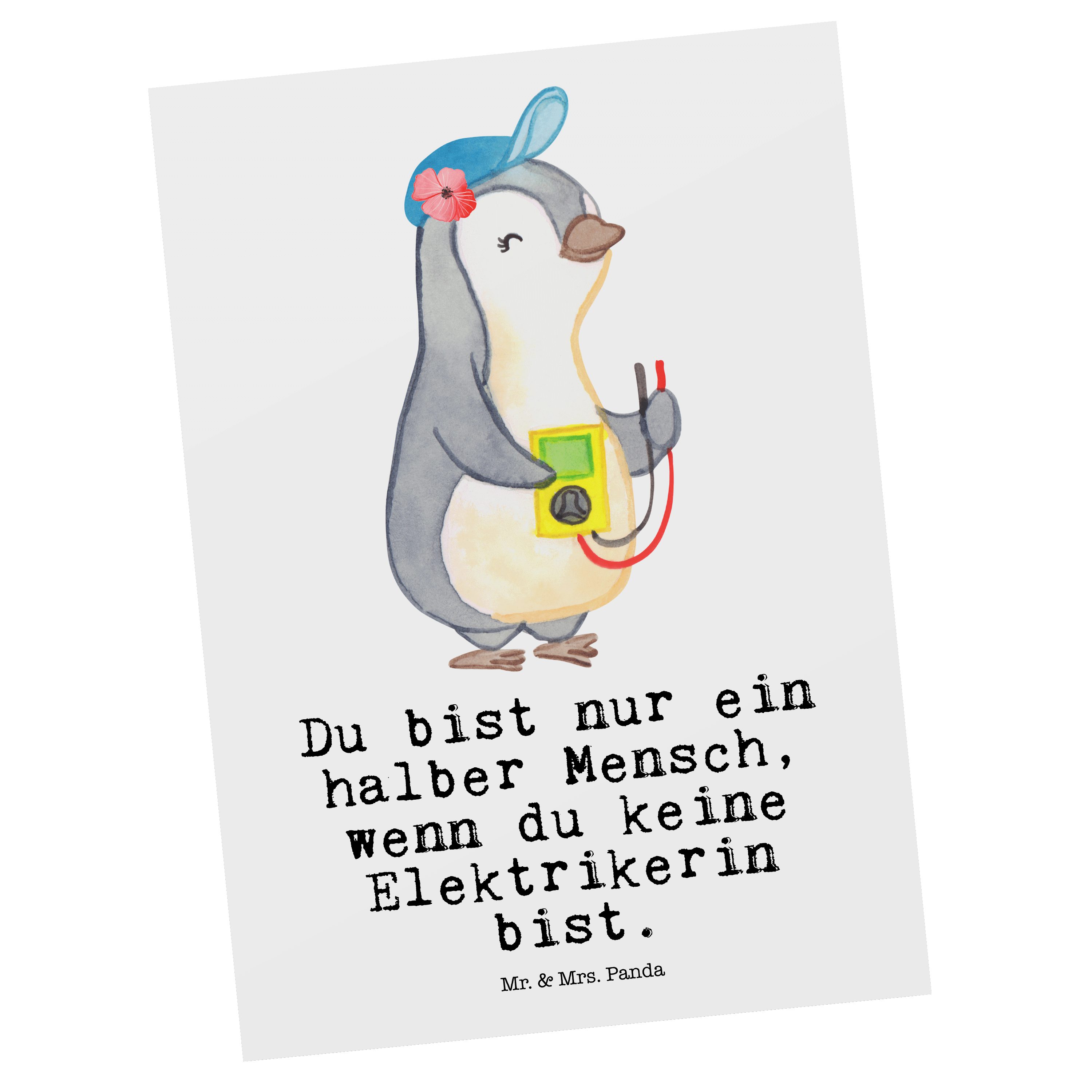 Mr. & Mrs. Panda Postkarte Elektrikerin mit Herz - Weiß - Geschenk, Elektromeisterin, Elektrotec