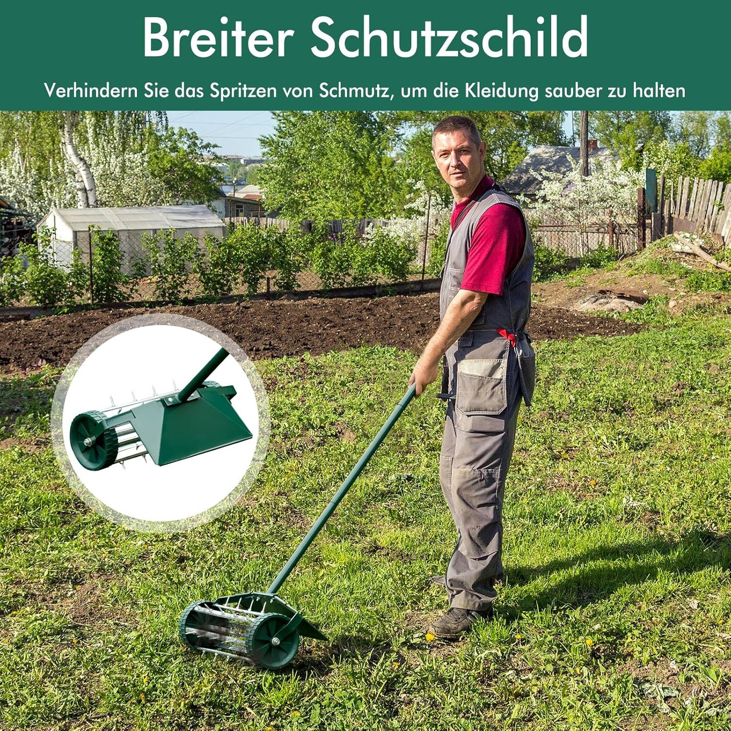 KOMFOTTEU Rasenlüfter, 46,00 cm Arbeitsbreite, mit 3cm Nägeln & breitem Schutzschild