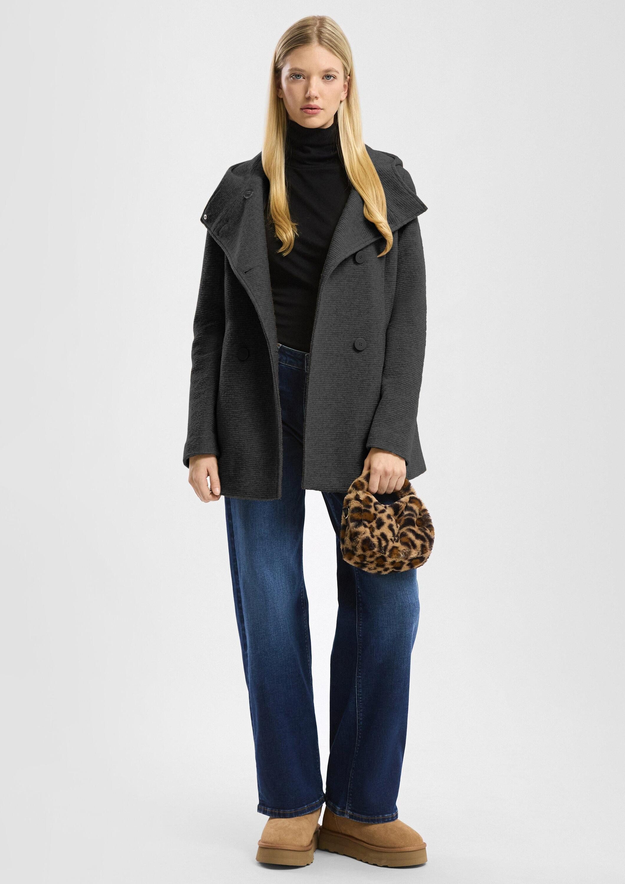 QS Funktionsmantel Outdoor-Jacke Kurzmantel in Wolloptik mit Kapuze