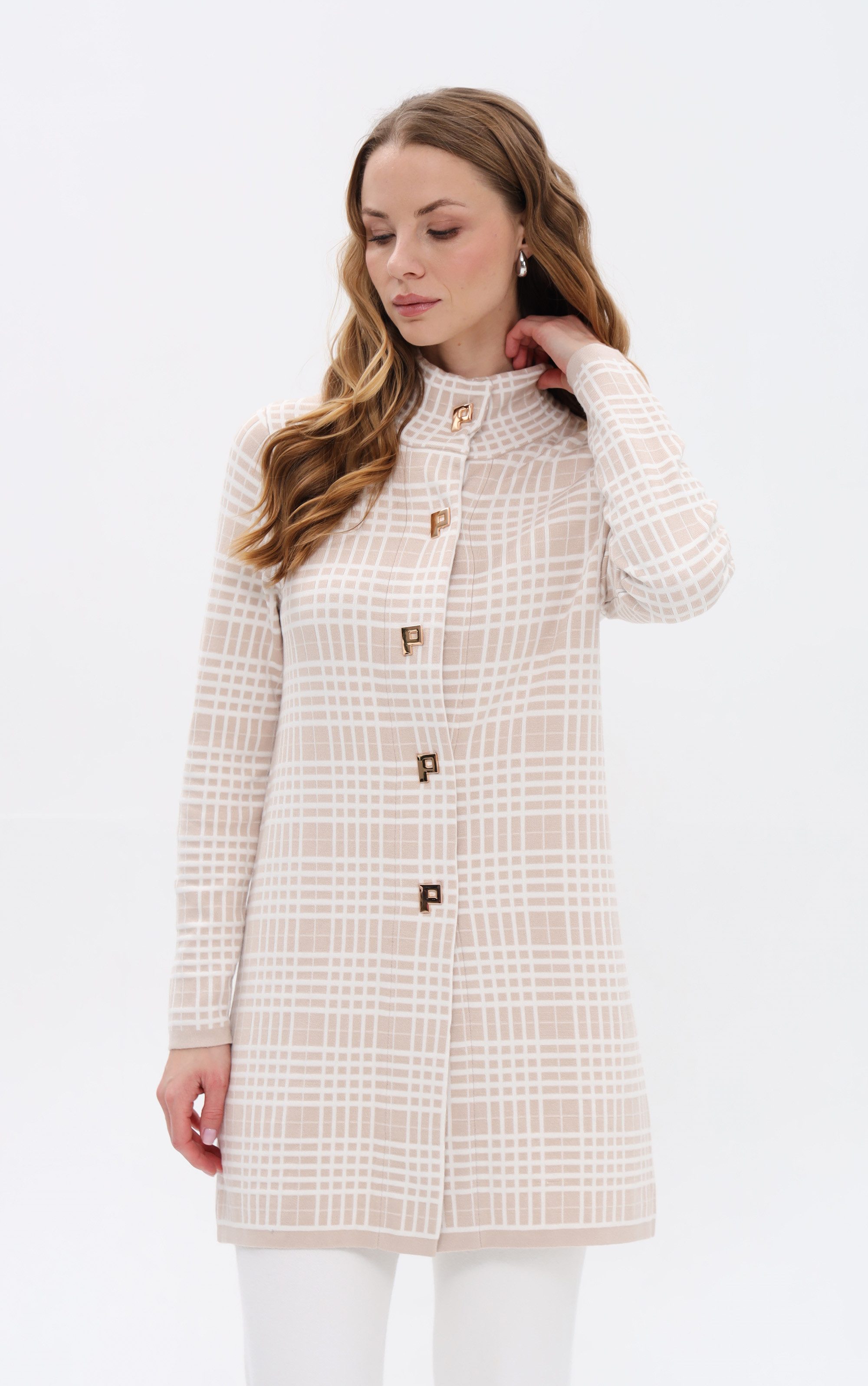 Passioni Strickmantel mit Karo-Muster günstig online kaufen