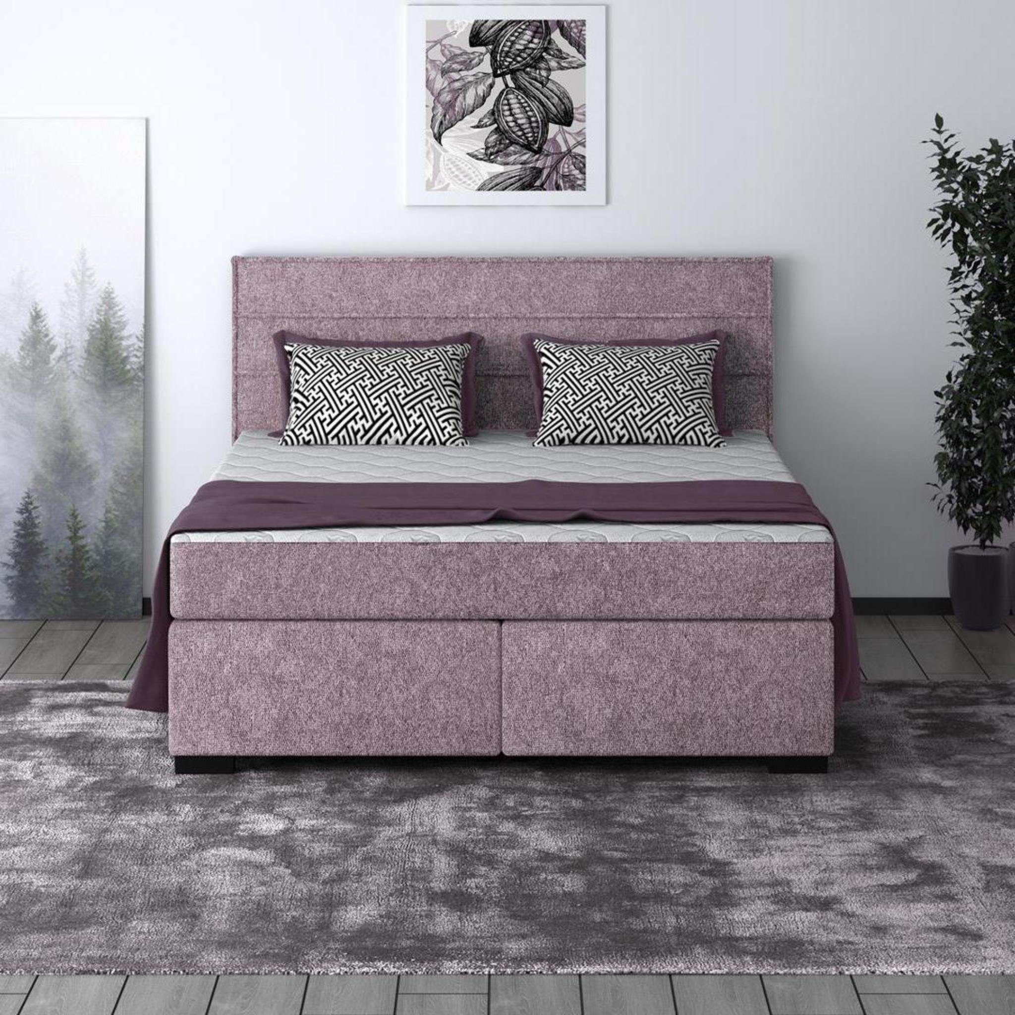 Beautysofa Polsterbett Mauro (Bett mit Lattenrost und Matratze, Klassisches Bett, Liegefläche 140 / 160 / 180 x 200 cm), modernes Doppelbett mit Taschenmatratze Rosa (matana 14)