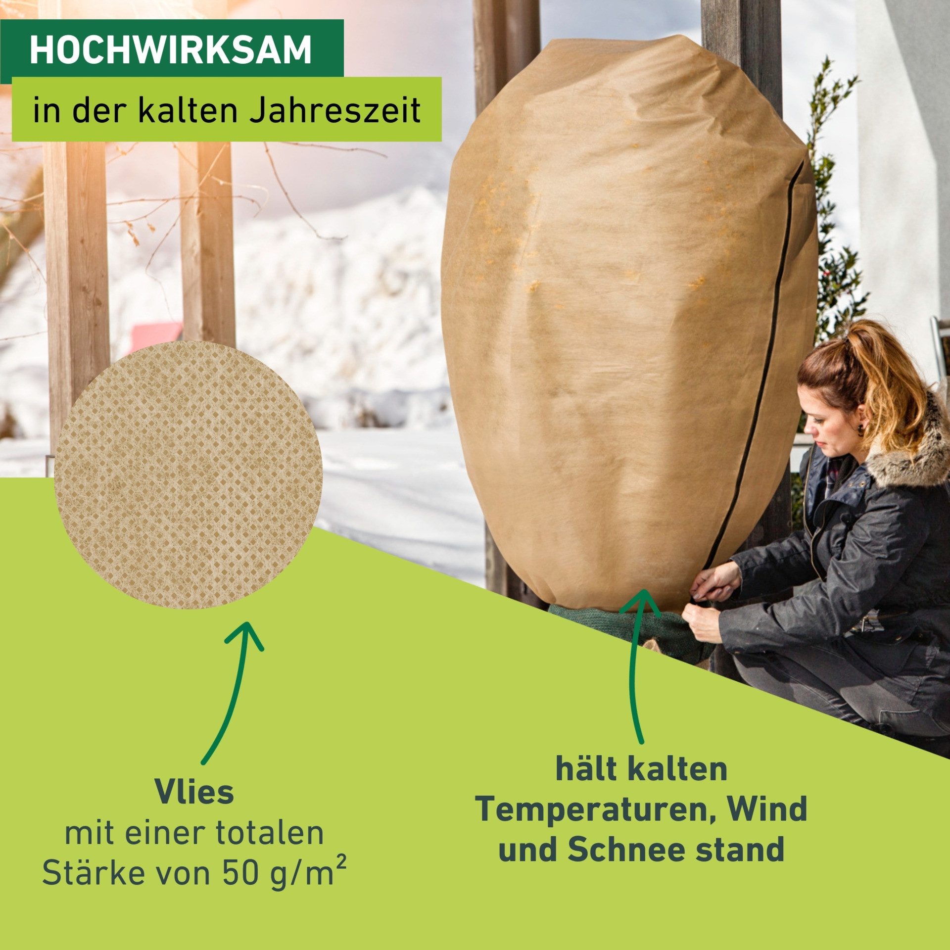 Windhager Winterschutzvlies Protect XXL, Gartenvlies zum Abdecken von Pflanzen, beige, (1-St), Frostschutzvlies mit Kordelstopper und Reißverschluss, 1,4 x 2 m – Bild 5 von 5