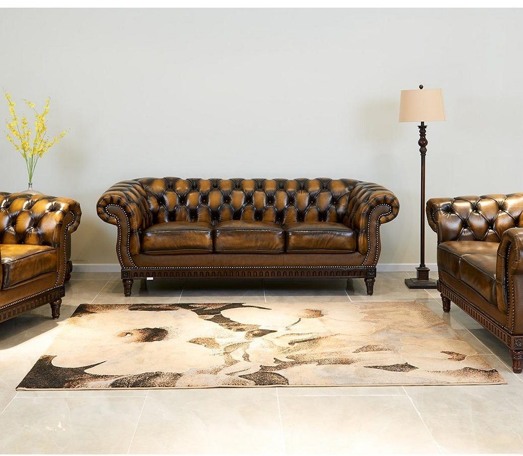 Salottini Chesterfield-Sofa Edles 3er Sofa Chesterfield 3-Sitzer Couch London Ledersofa, 1 Teile, Handarbeit