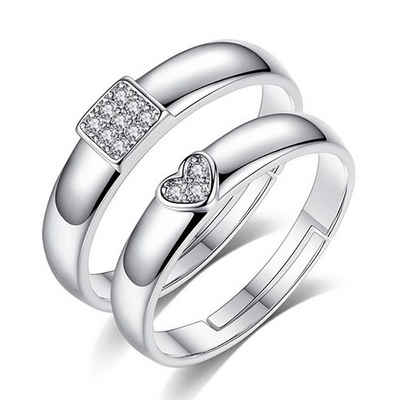 Fivejoy Partnerring Partnerring Herz Ring Verstellbar Ringe Eleganter für Damen Herren, (2-tlg., Verlobungsring Trauringe Paarringe Couple Promise Ringe)