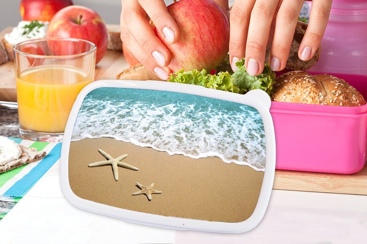 MuchoWow Lunchbox Seestern - Kunststoff Meer, (2-tlg), Mädchen, Kunststoff, Brotdose für Strand rosa - Kinder, Snackbox, Brotbox Erwachsene