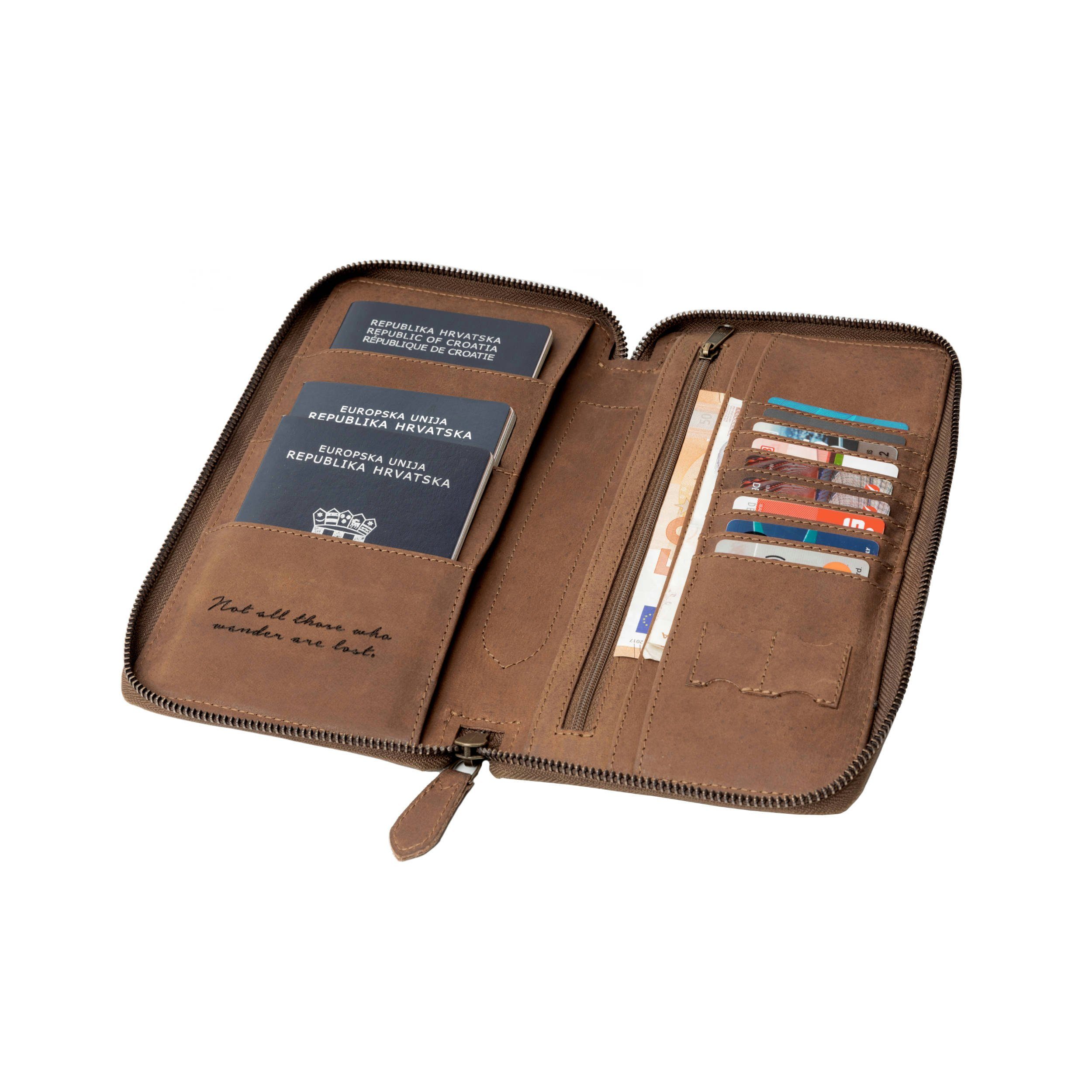 Havanna-Braun, RFID Reisebrieftasche & DRAKENSBERG großer »Tom« Schutz Reisegeldbeutel Brieftasche mit Leder Reisepaß-Organizer