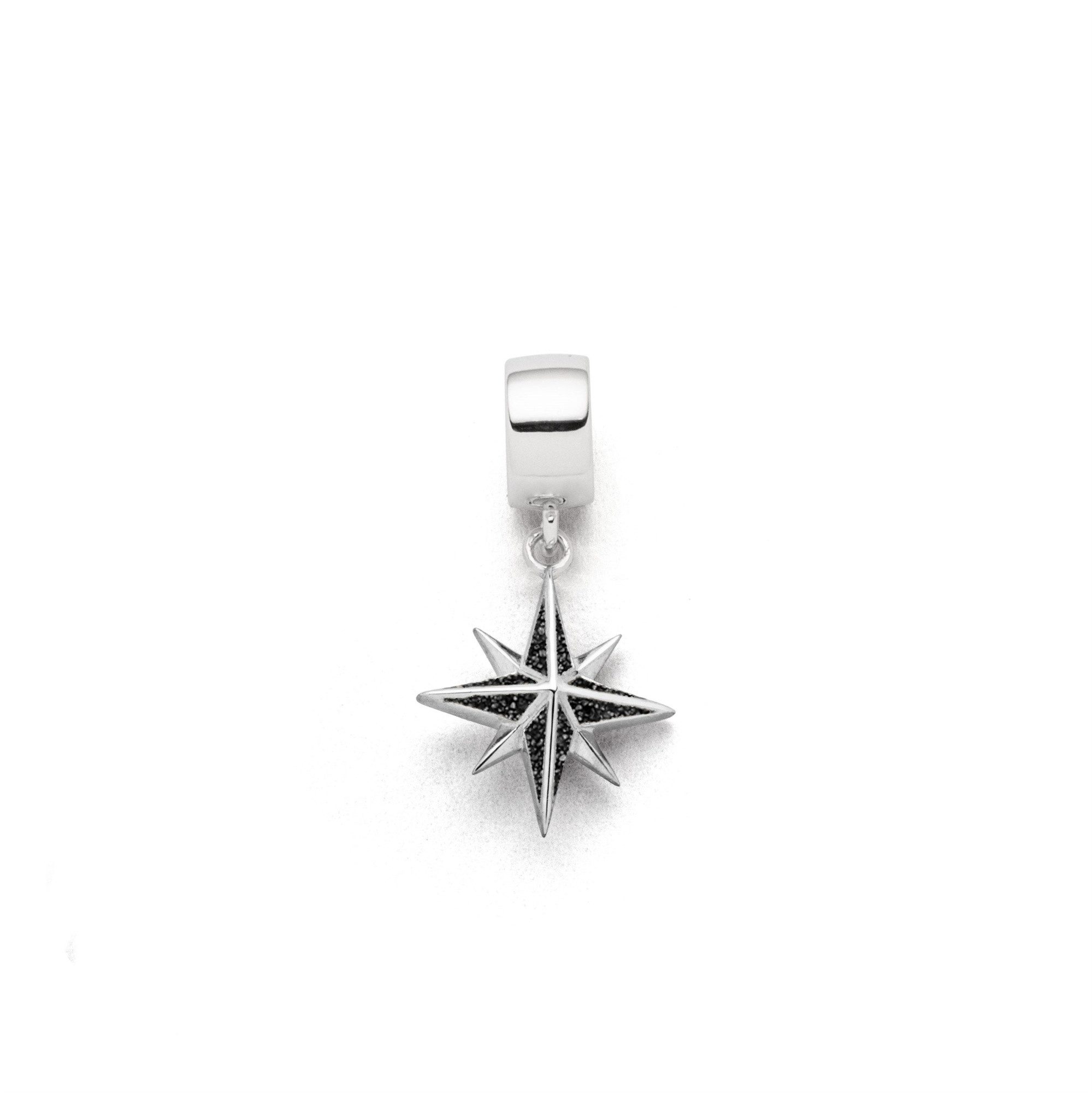 Charm-Einhänger F329 „Kompassrose“, 13 mm – Anhänger aus 925er Silber mit Lavasand
