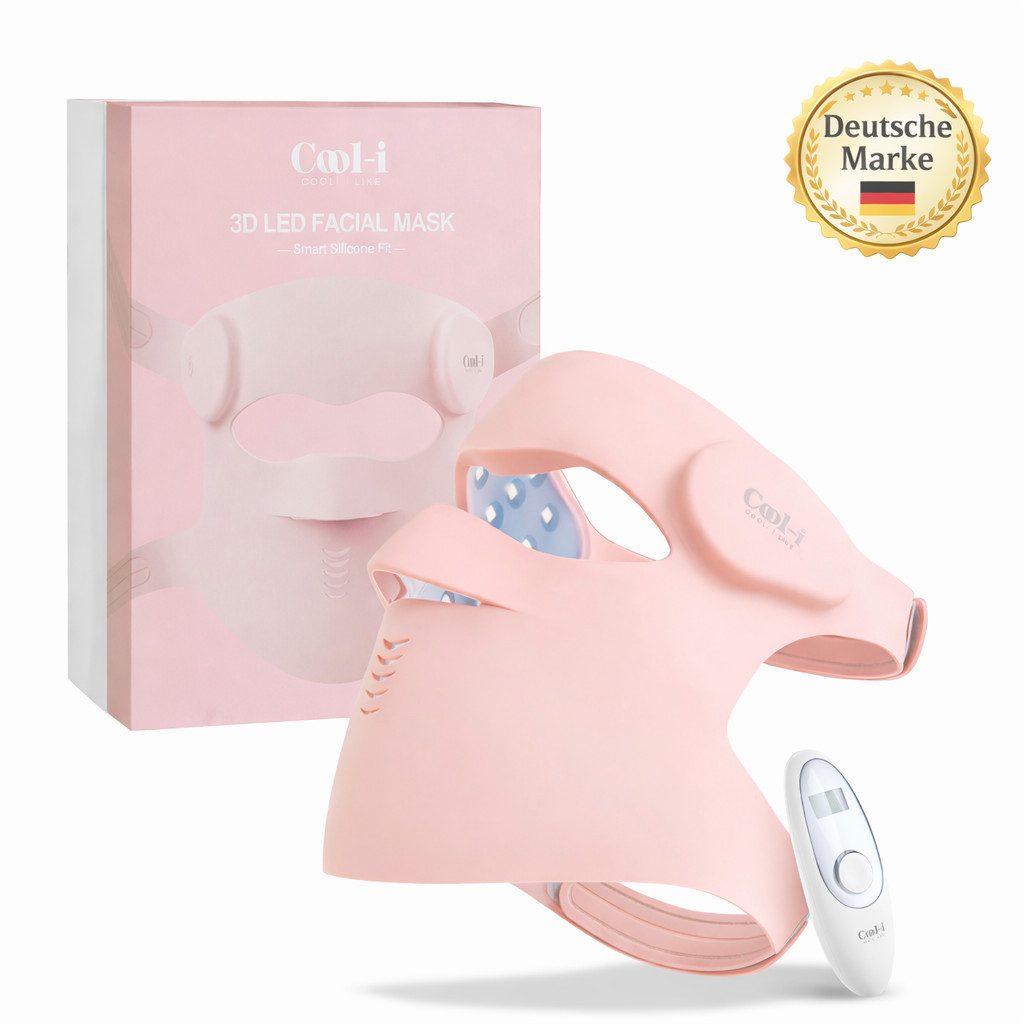 COOL-i ® Dermaroller 3D LED Gesichtsmaske, 9 Lichtfarben, kabellos mit Fernbedienung, Hautfreundliches Silikon, Lichttherapie für Anti-Aging, Akne & Pflege