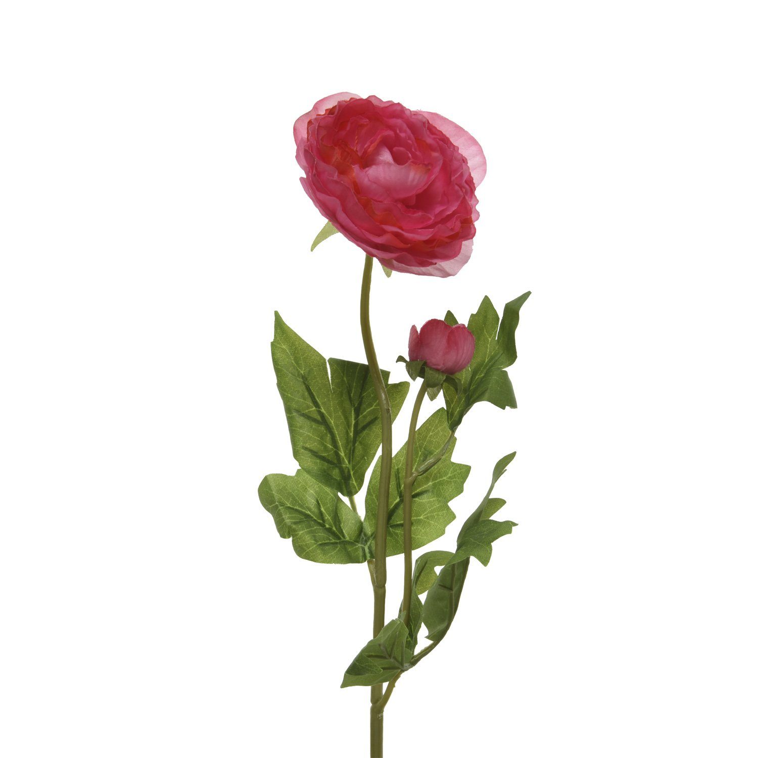 Kunstblume Ranunkel Blüte und Knospe am Stiel Kunstblume Dekoblume H: 57cm rot, MARELIDA, Höhe 57 cm