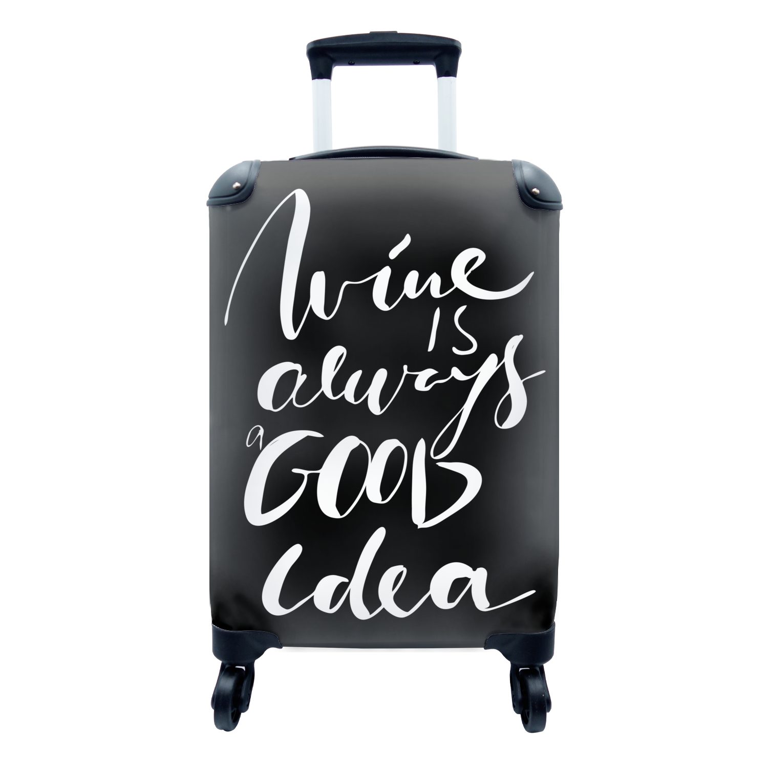 MuchoWow Handgepäckkoffer Zitat vor schwarzem Hintergrund "Wein ist immer eine gute Idee"., 4 Rollen, Reisetasche mit rollen, Handgepäck für Ferien, Trolley, Reisekoffer