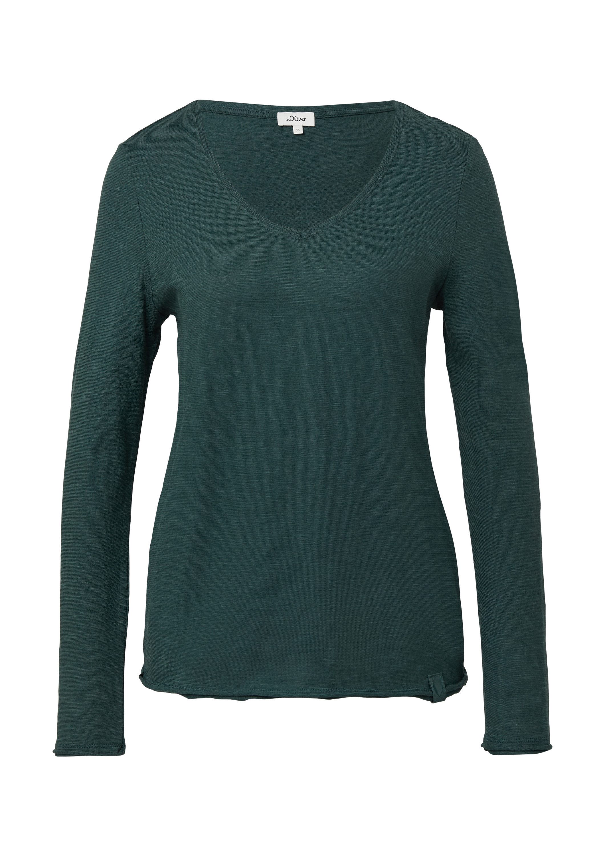 s.Oliver Langarmshirt T-Shirt Jersey-Shirt mit V-Ausschnitt und Rollsaum günstig online kaufen