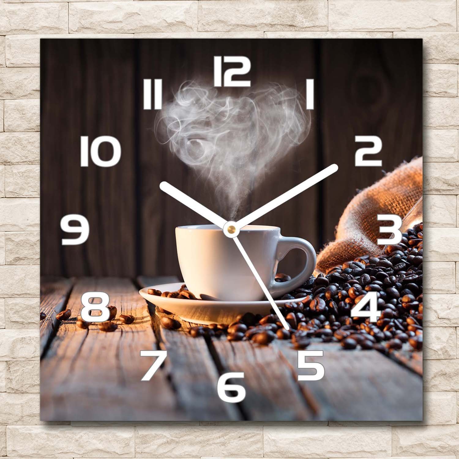 Tulup Uhr Wanduhr aus Glas Glasbild Glasuhr 30 cm x 30 cm Gehärtetes Glas (Eine Tasse Kaffee) Weisse-Zeiger