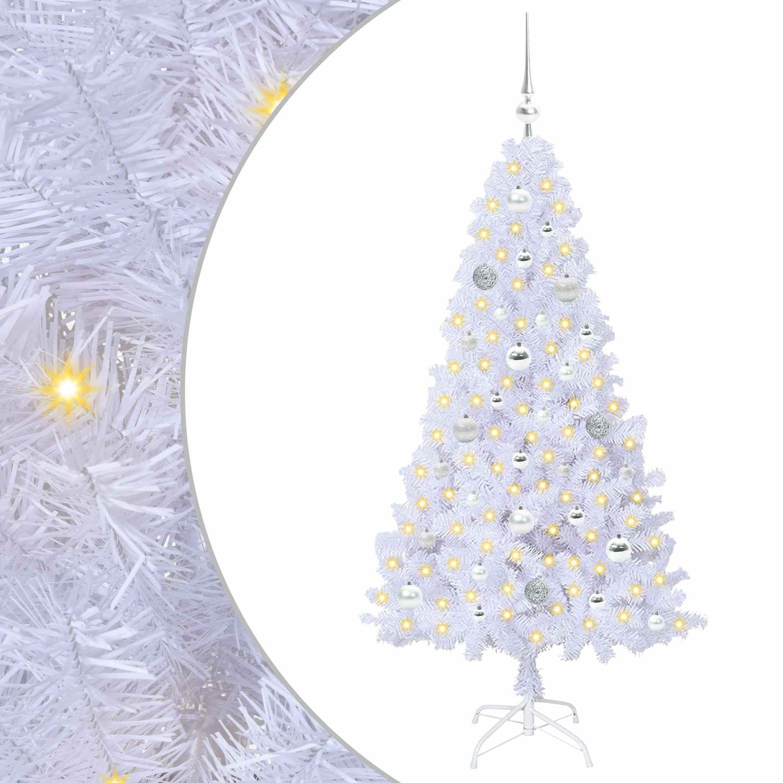 furnicato Künstlicher Weihnachtsbaum Weißer Weihnachtsbaum mit LED, 150 cm Höhe, 80 cm Durchmesser, Tannenbaum mit 8 Blinkmodi, 150 LEDs und stabilem Stahlständer
