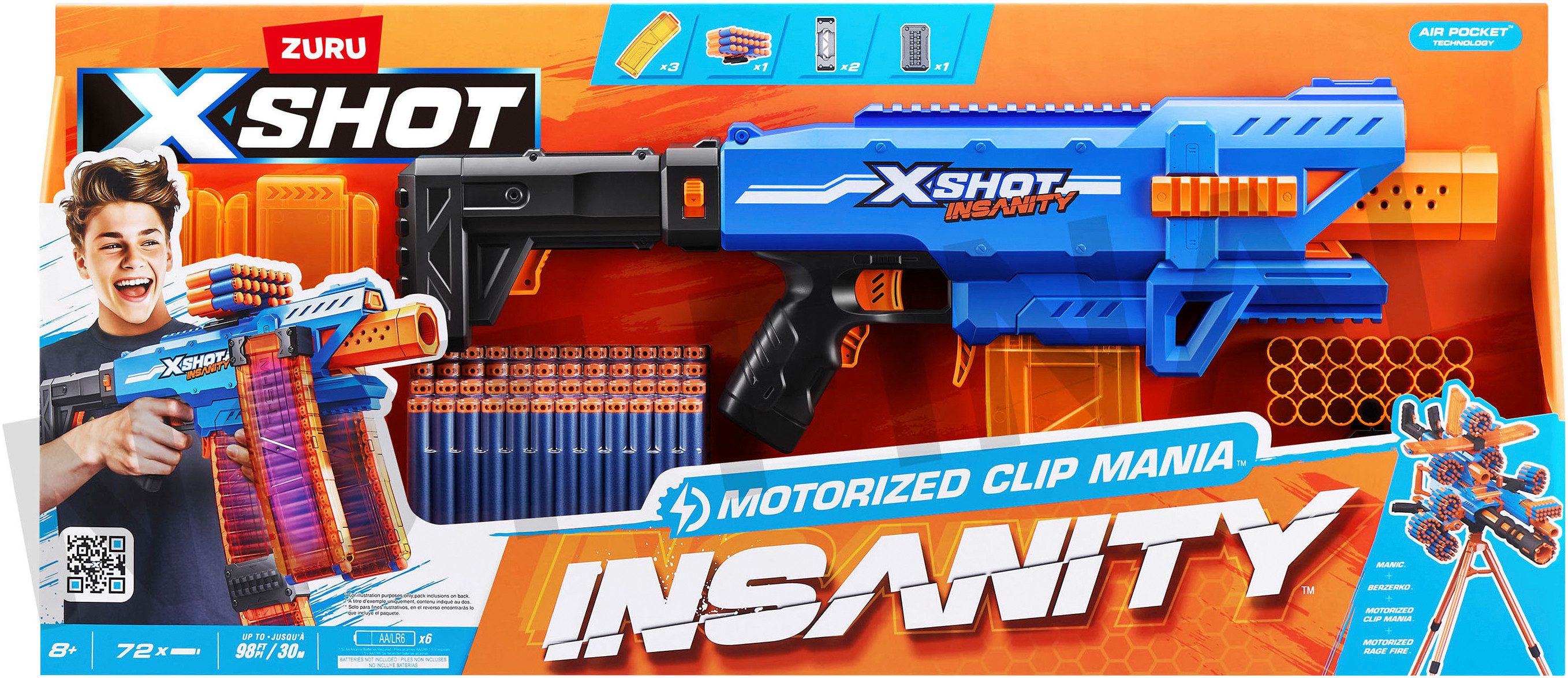 ZURU Blaster X-Shot, Motorized Clip Mania Insanity