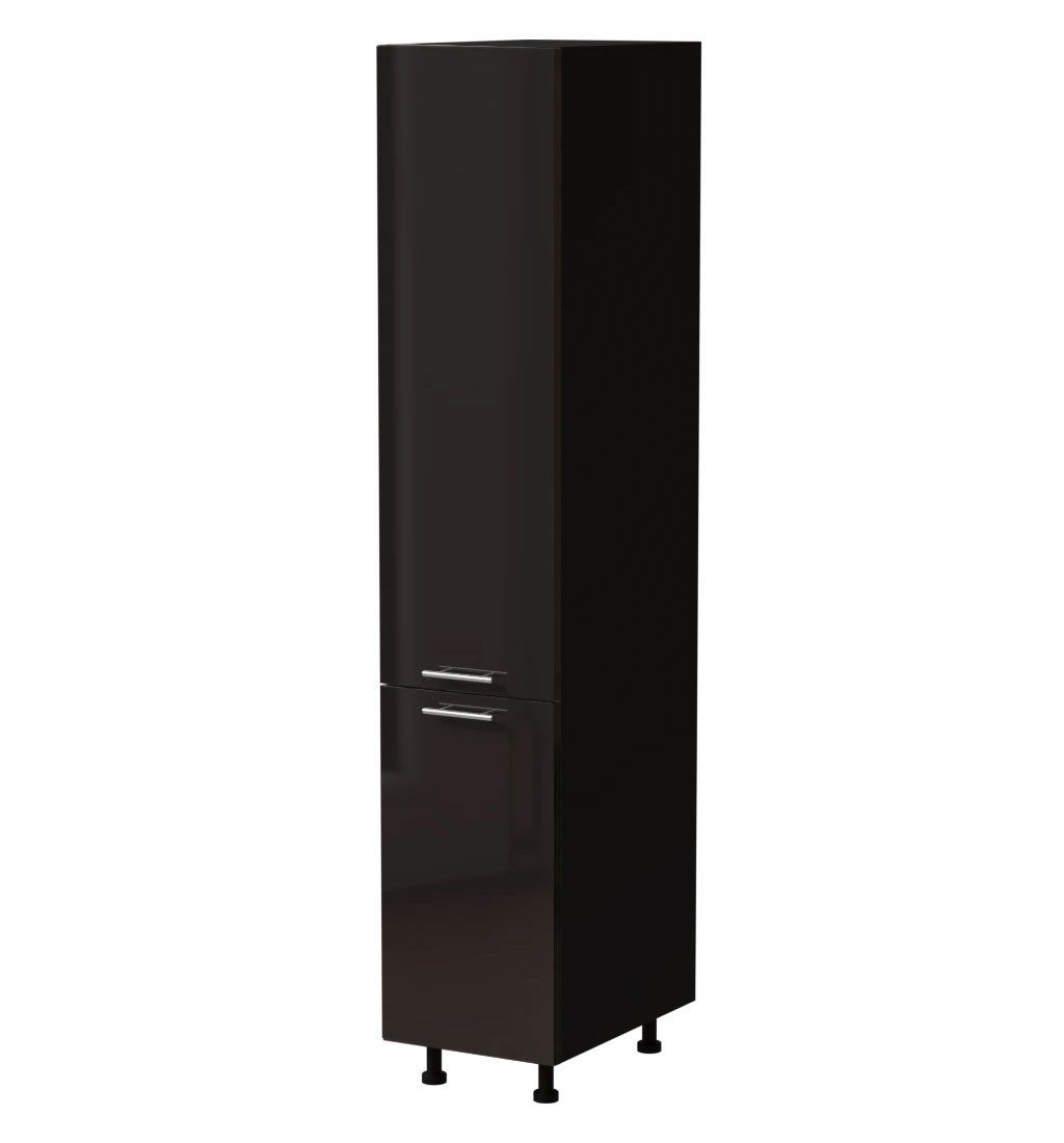 Feldmann-Wohnen Apothekerschrank Essen (2D14K/40 kargo, 1 Tür, 2 Einlegeböden, 1 Korbauszug, 1-St., moderne Optik, Acrylfronten mit Glaseffekt) 40x59x207cm schwarz - schwarz Hochglanz (ES-2D14K/40/kargo)