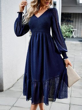 B.X Dirndl Damen V-Ausschnitt lässig Langarm hohe Taille Rüschen Midikleid Damen Langarm V-Ausschnitt Swiss Chiffonkleid Rüschen Midi-Kleider