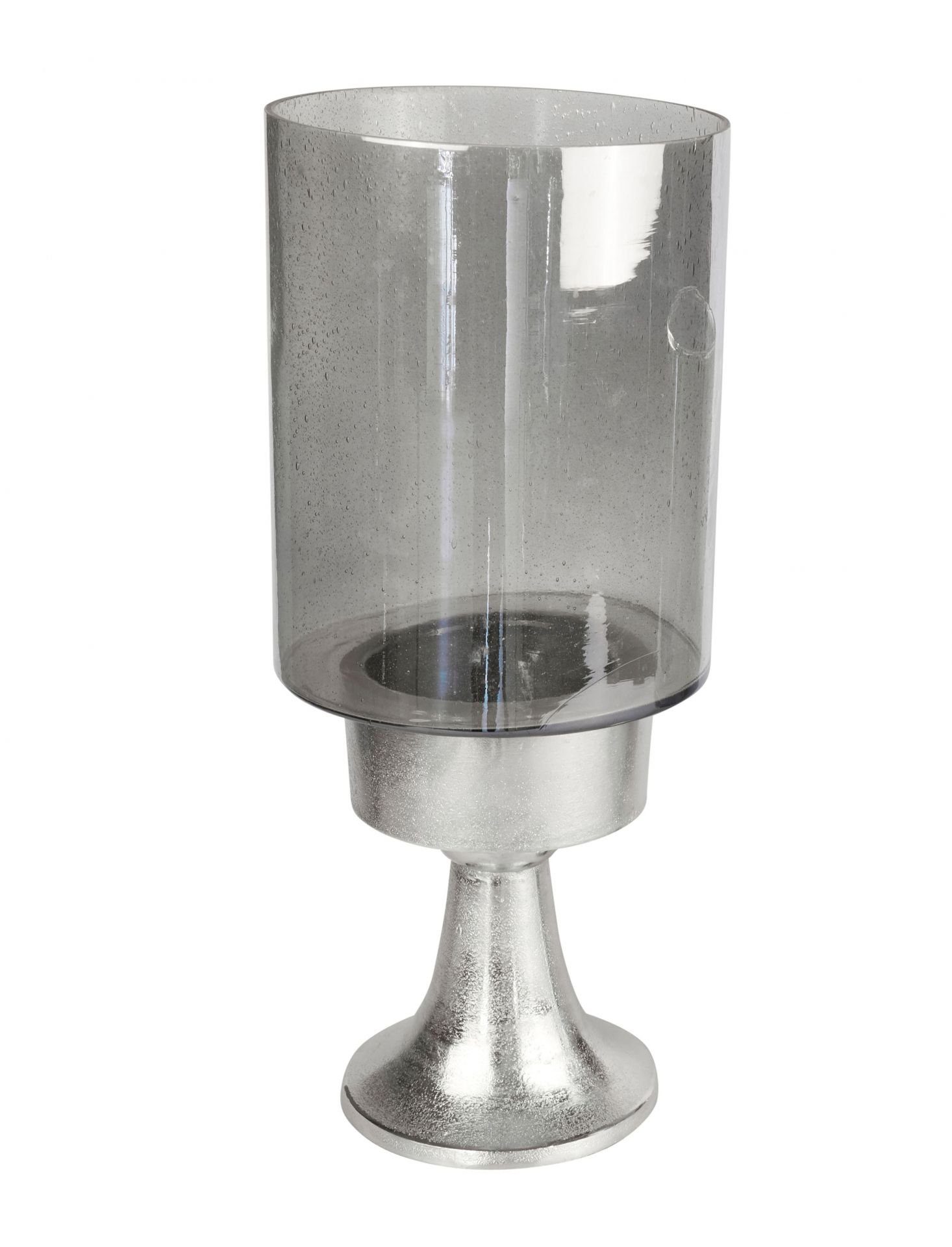 LaCasa Windlicht (1 Windlicht H47 grau St) Kerzenhalter Glas Base Alu Nickel cm Standwindlicht