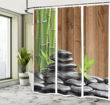 Abakuhaus Duschvorhang Moderner Digitaldruck mit 12 Haken auf Stoff Wasser Resistent Breite 175 cm, Höhe 180 cm, maritim Bambuszweige Spas Rock