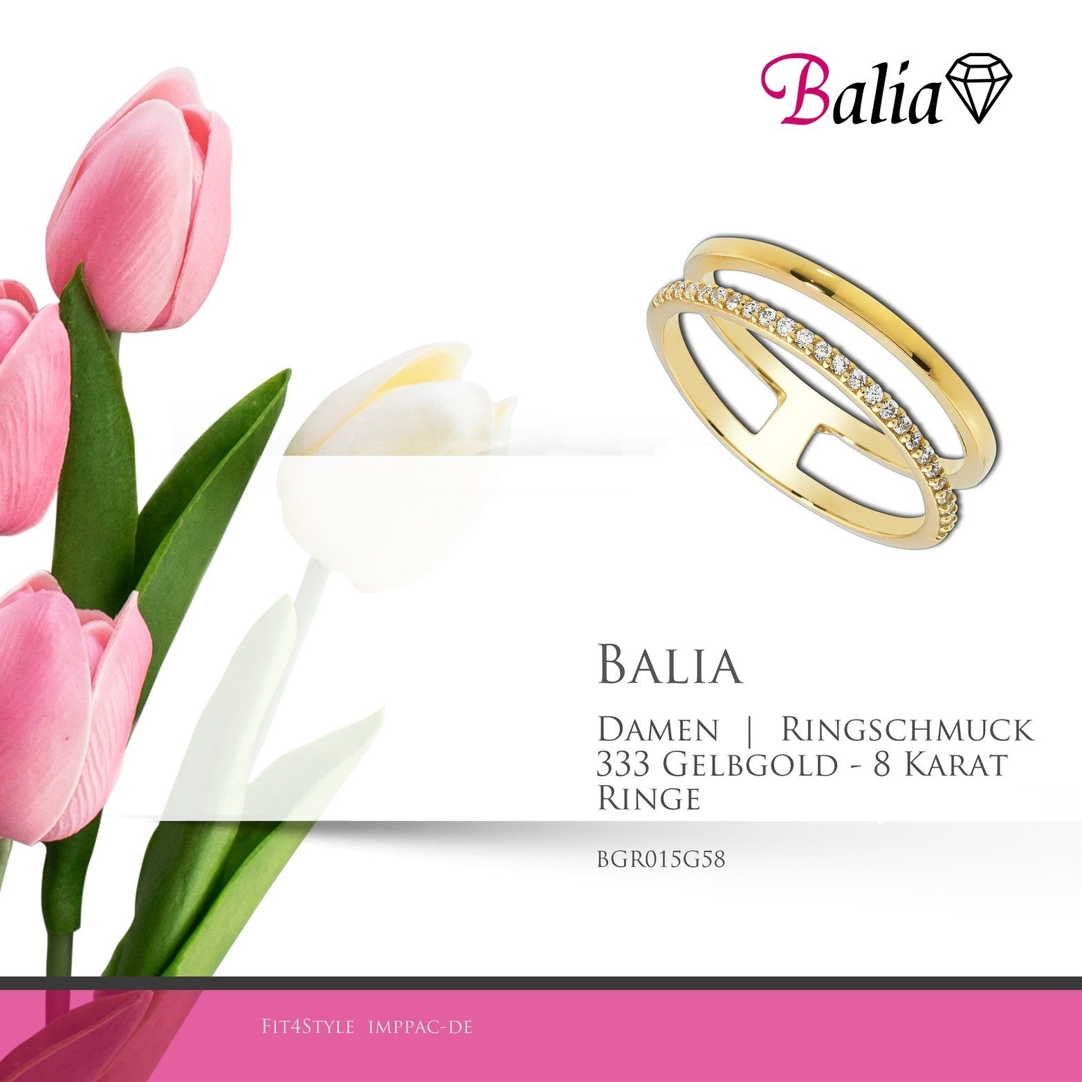 Balia Goldring gold) Gelbgold (18,5), (Fingerring), Gelbgold Ring 333 Balia für Karat Gold (Doppel Fingerring Damen 333 8 - 58 Größe