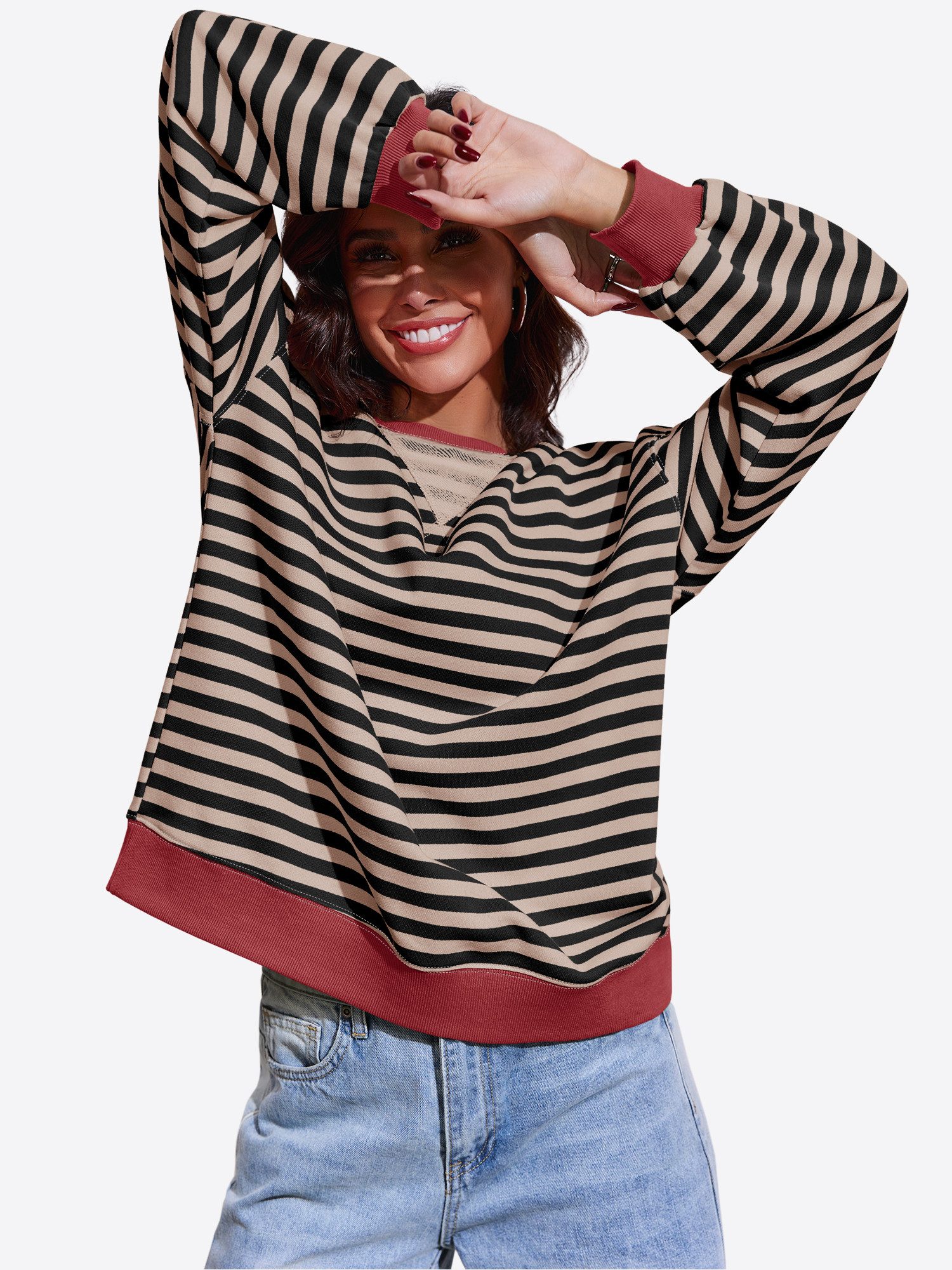 Imily Bela Sweatshirt Damen Gestreifter Oversize Pullover (Packung, 1-tlg., günstig online kaufen