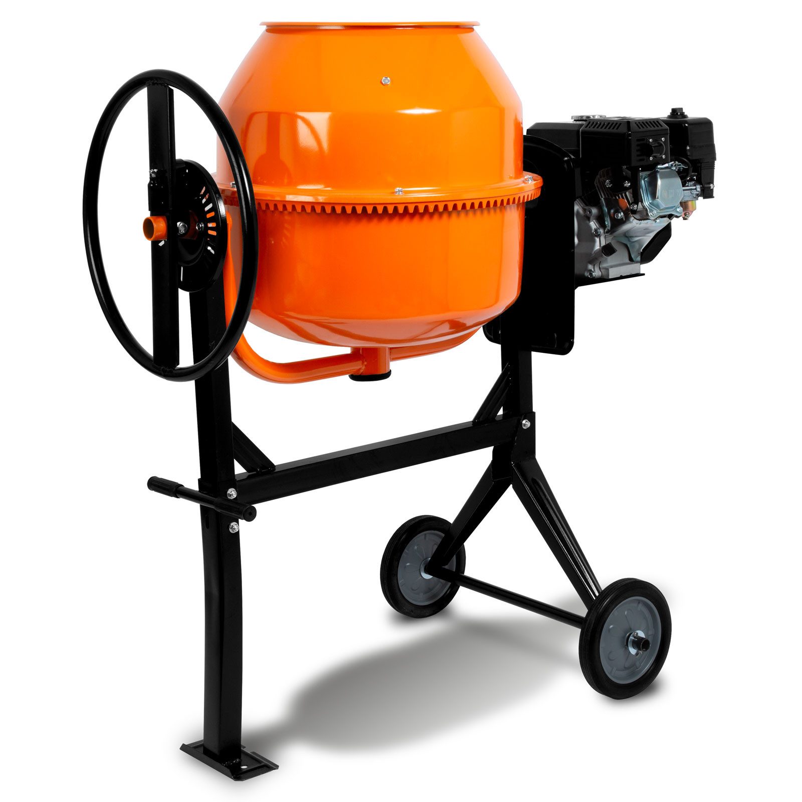 EBERTH Betonmischer 140L Betonmischer Benzin Mobil, 6,5PS Benzinmotor, Viertakt, Gestell, Trommel und Zahnkranz aus Stahl, feststellbares Handrad