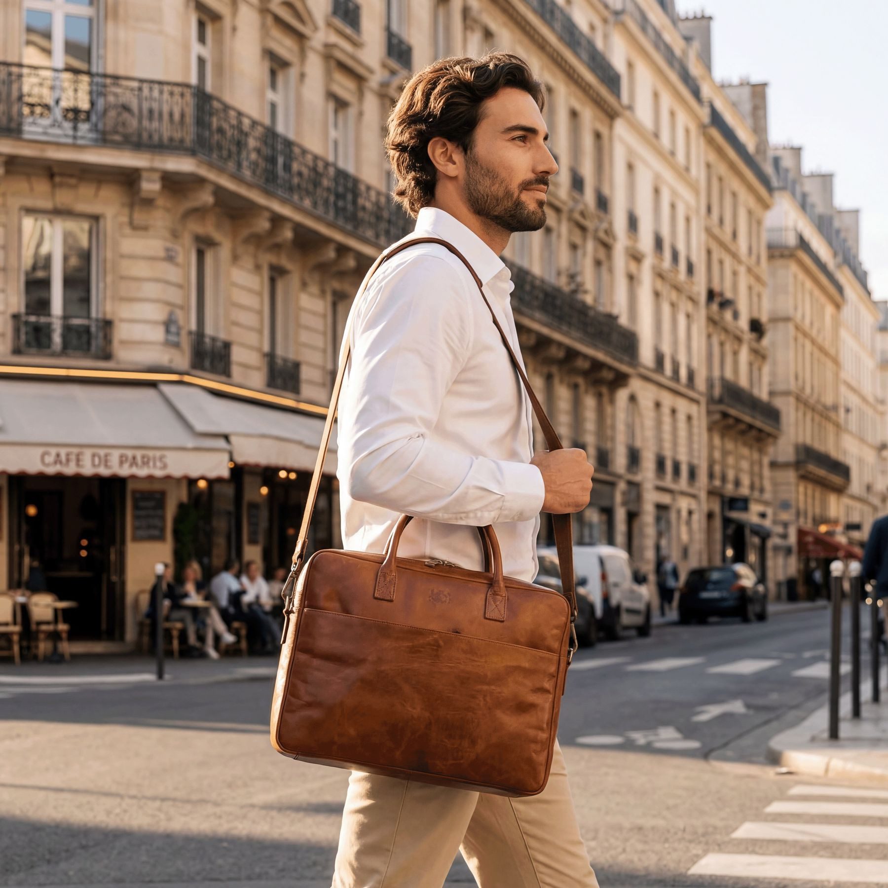 SID & VAIN Messenger Bag Cedar echt Leder Umhängetasche 15 Zoll Laptop, Arbeitstasche Businesstasche Damen Herren Aktentasche Herren braun