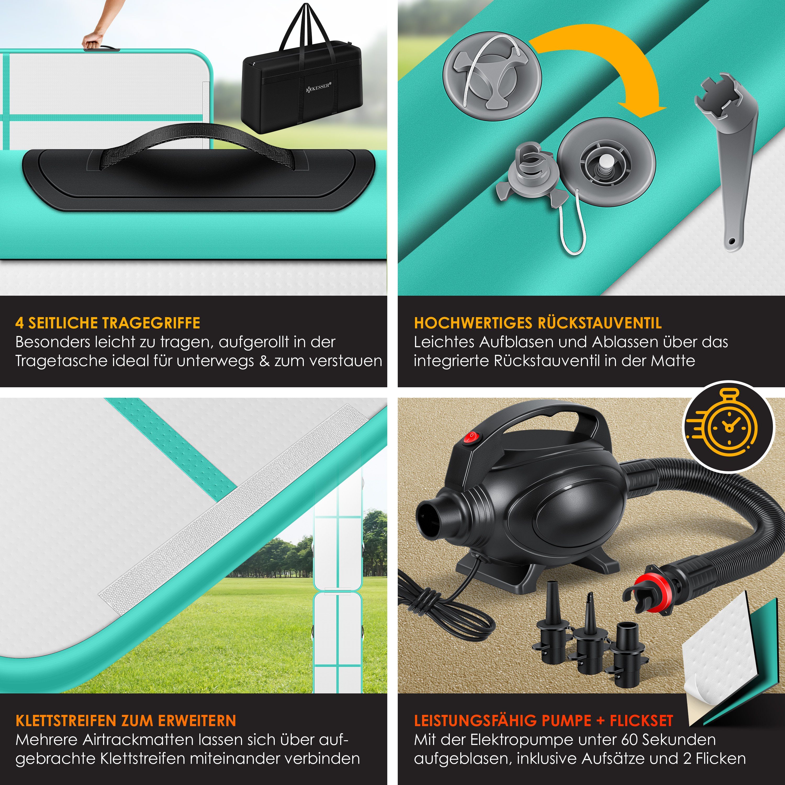 KESSER Turnmatte, Turnmatte Aufblasbar Airtrack Fitness-Matte Gymnastikmatte