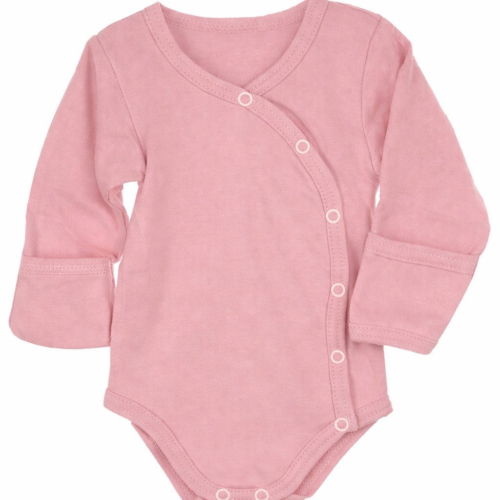 Wickelbody Baby Body Langarmbody mit Kratzschutz in Puderrosa