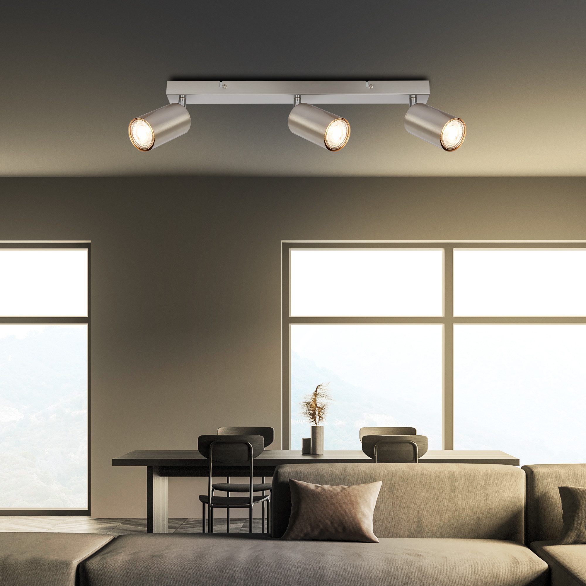 Briloner Leuchten Deckenleuchte LED Wandlampe Deckenlampe innen Schlafzimmer Wohnzimmer GU10, 3-flammig, ohne Leuchtmittel, Abhängig vom Leuchtmittel - Warmweiß / Neutralweiß / Kaltweiß, Wandlampe Innen 80 x 15,5 cm Silberfarbig max. 9W GU10 Kinderzimmer