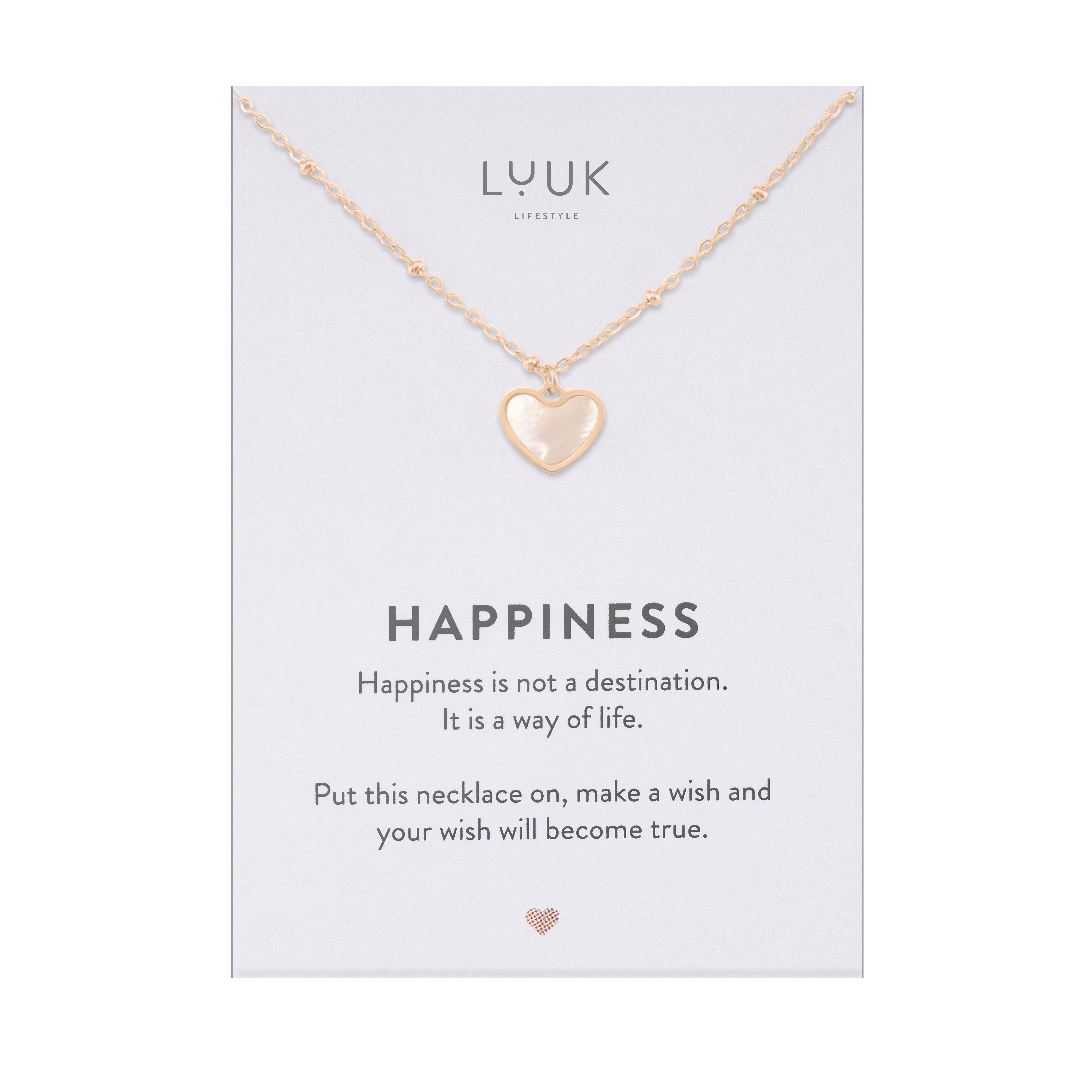 LUUK LIFESTYLE Kette mit Anhänger Herz mit Stein, mit HAPPINESS Spruchkarte, minimalistischer und lässiger Style
