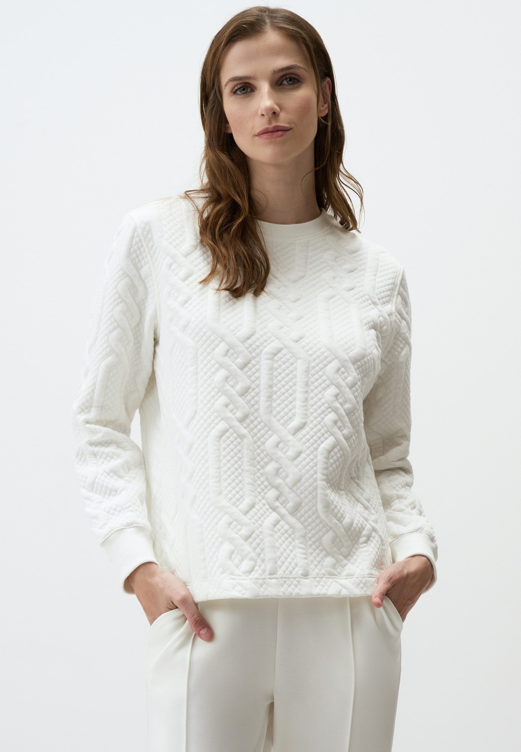 Sweatshirt Elfenbeinfarbenes Sweatshirt Mit Strukturmuster