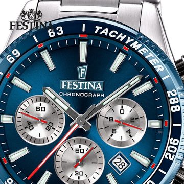 Festina Quarzuhr Festina Herrenuhr Timeless Chronograph, (Analoguhr), Herren Armbanduhr rund, Edelstahlarmband silber, Elegant