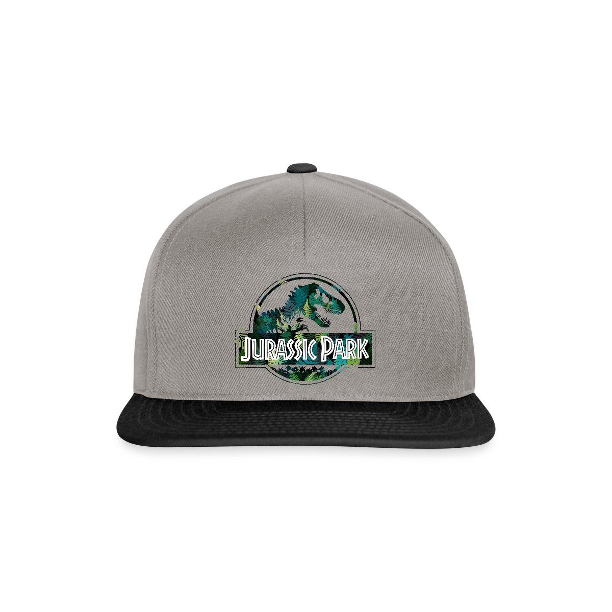 Spreadshirt Snapback Cap Jurassic Park Logo Mit T-Rex Blätter Design Snapback Cap (1-St)