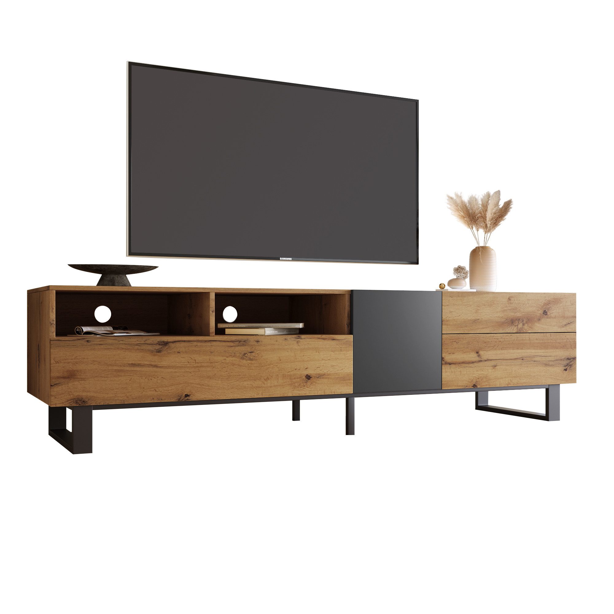 Merax Lowboard Landhaus Altholzoptik, Fernsehtisch TV Board, TV- Lowboard aus Holz, Breite 180 cm