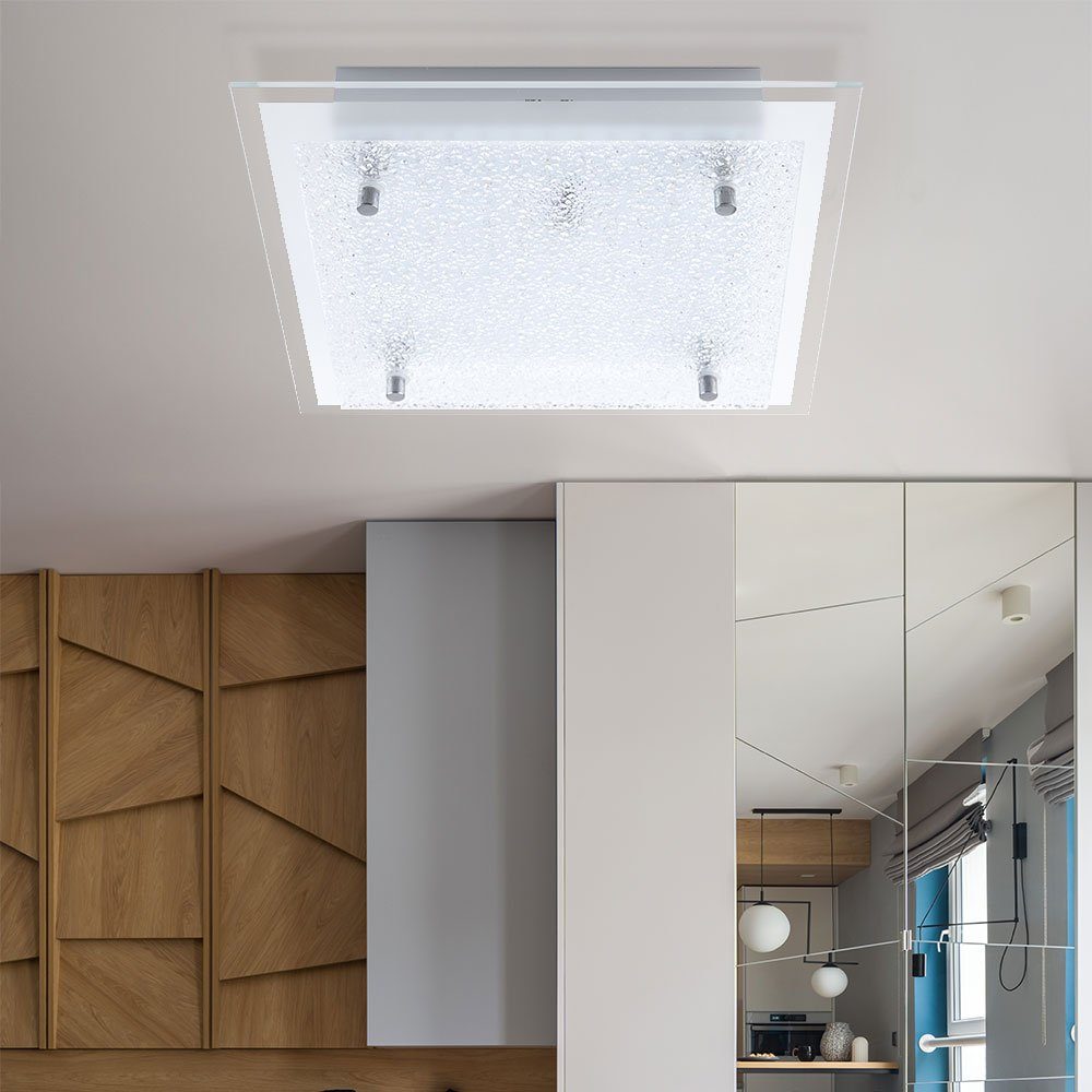 EGLO LED Deckenleuchte, LED-Leuchtmittel fest verbaut, Neutralweiß, Deckenleuchte Küchenlampe Deckenlampe Wohnzimmer, Glas geeist | Deckenlampen