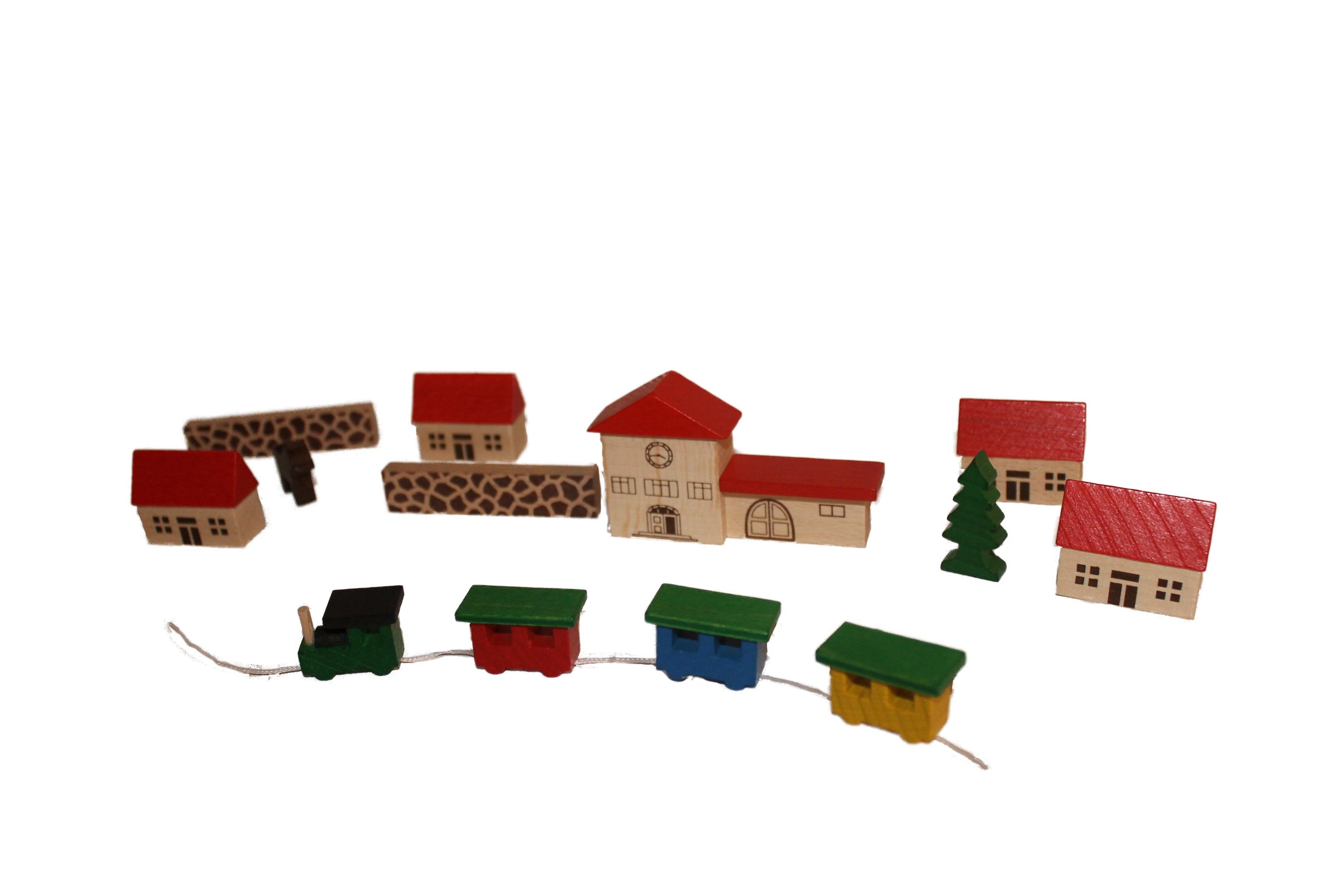 Erzgebirgische Holzspielwaren Ebert GmbH Holzspielzeug Игрушкиdorf mit Bahnhof im Beutel NEU Holzbaukasten