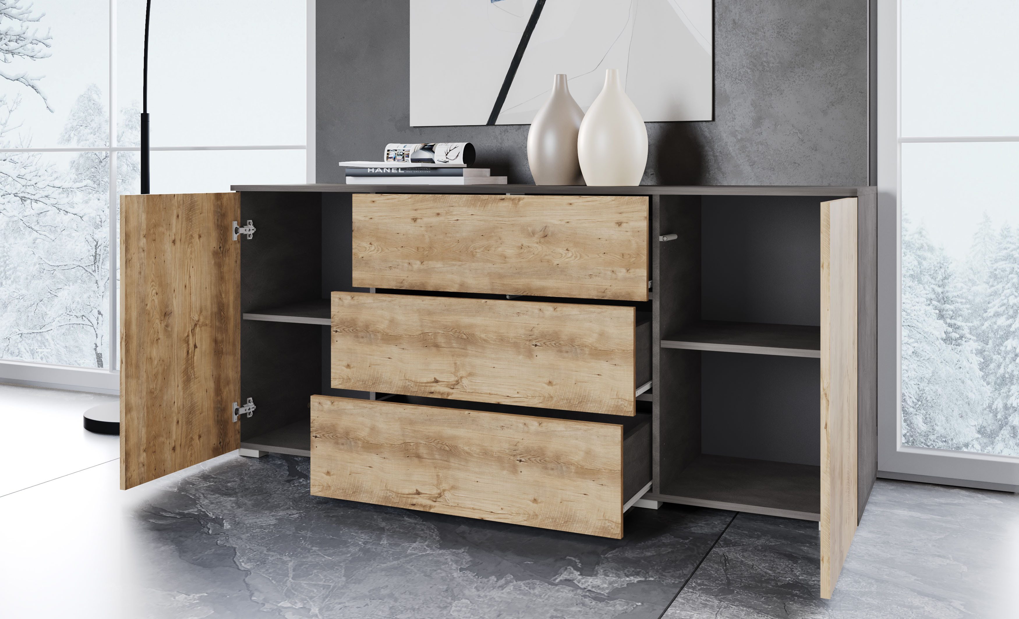 OTTO home Sideboard PARIS (1 St), Moderne 150cm breite grifflose Kommode, vielseitig einsetzbar