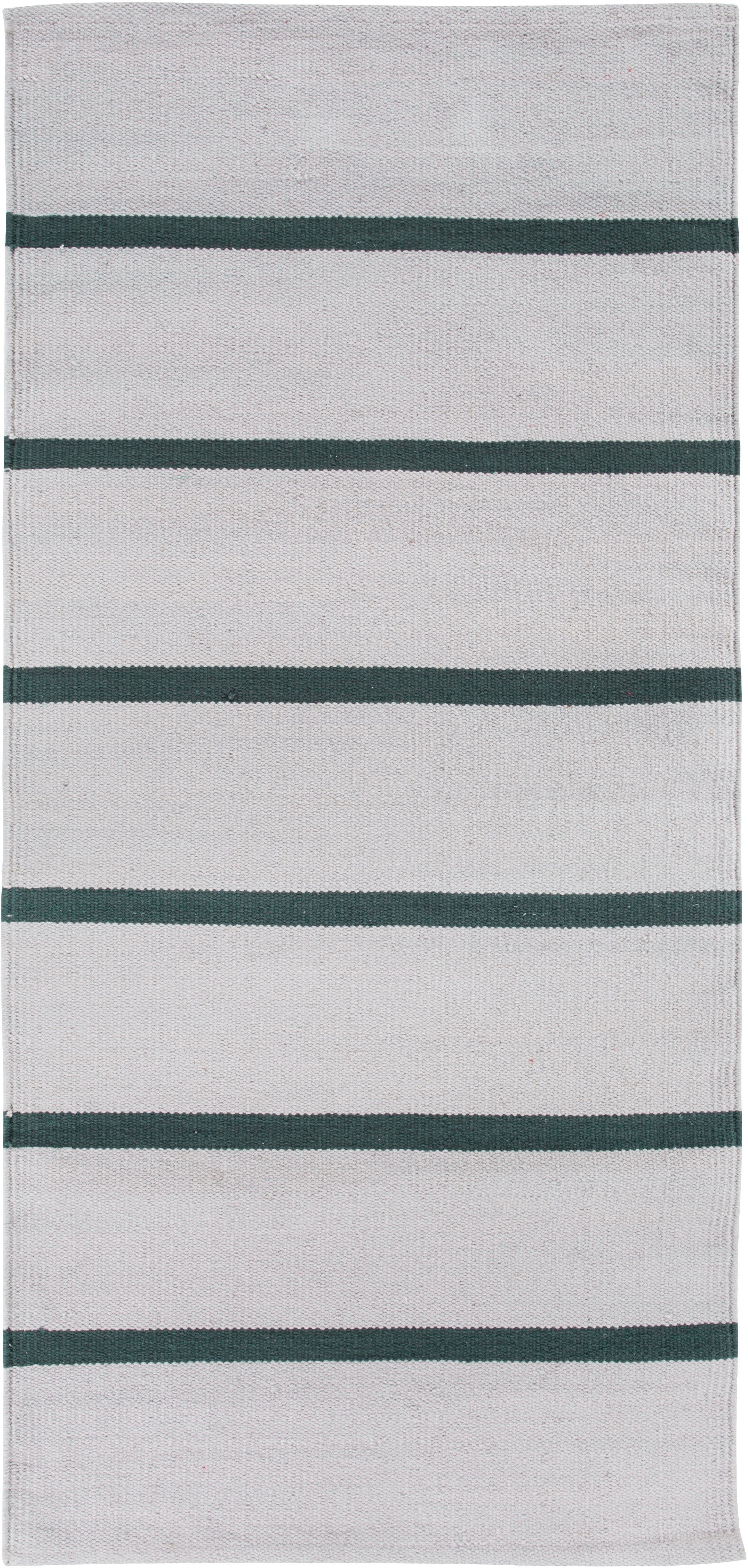 Teppich Milo 2, Andiamo, rechteckig, Höhe: 5 mm, Handweb Teppich, Flachgewebe, reine Baumwolle, handgewebt, mit Fransen silberfarben/dunkelgrün | Kurzflor-Teppiche
