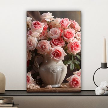 OneMillionCanvasses® Leinwandbild Blumen - Rosen - Vase - Stilleben - Blumenstrauß, (1 St), Leinwandbild fertig bespannt inkl. Zackenaufhänger, Gemälde, 20x30 cm