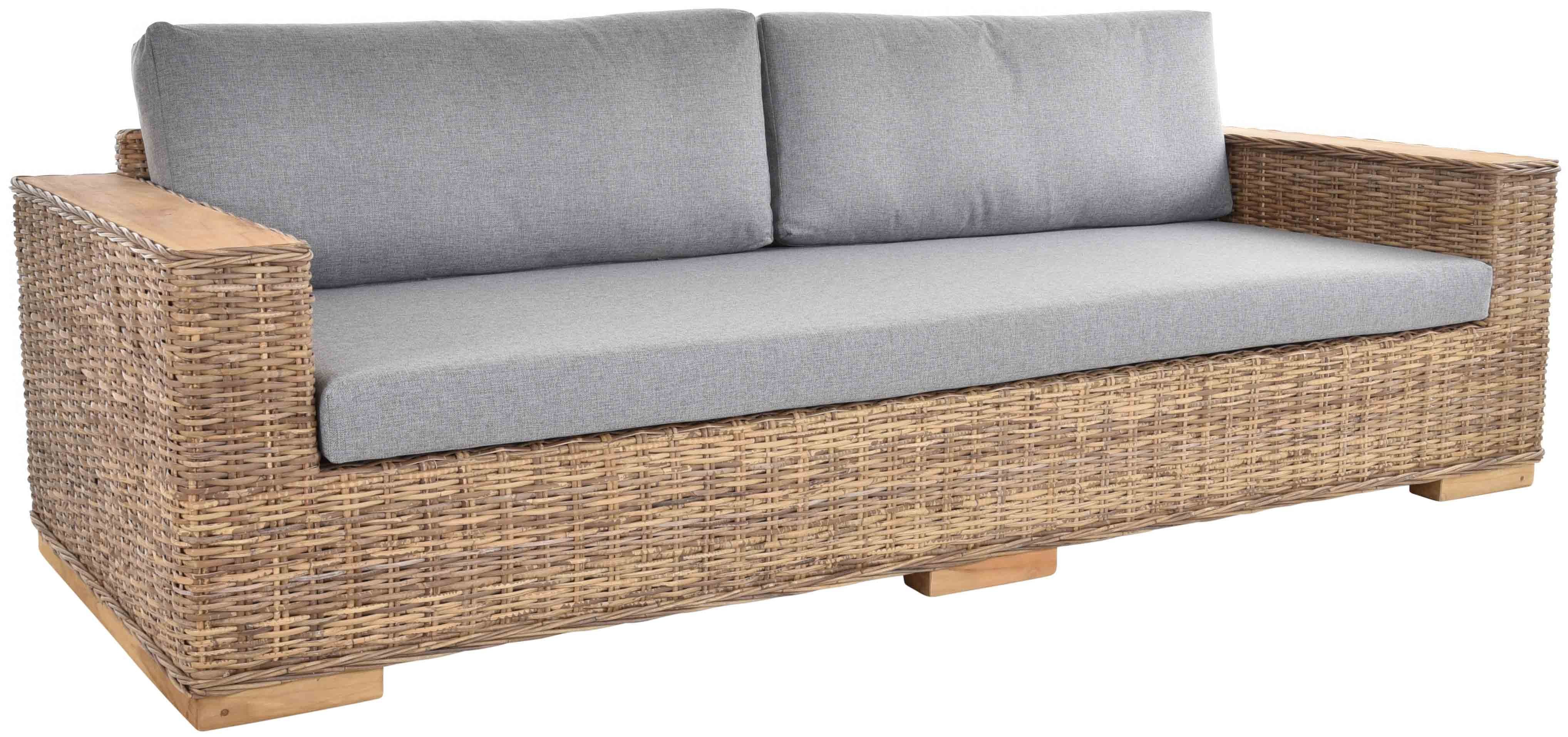 Krines Home Sofa Schlafsofa Maxi Rattan-Sofa Wohnzimmersofa Wohnzimmer Grau 4-Sitzer, Große Liegefläche, Breite Armlehnen