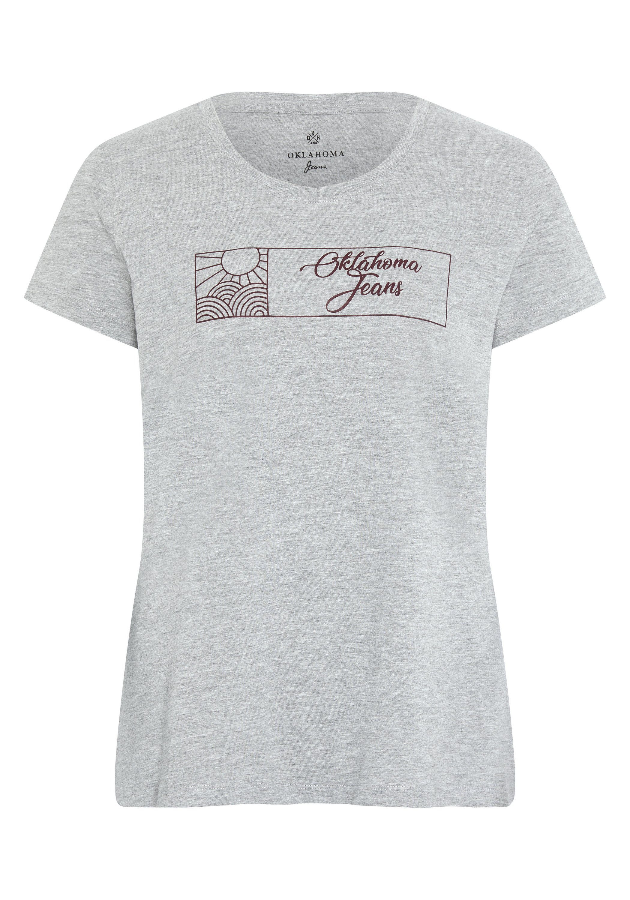 Oklahoma Jeans Print-Shirt mit Sonnenprint und Logo 17-4402M Neutral Gray Melange