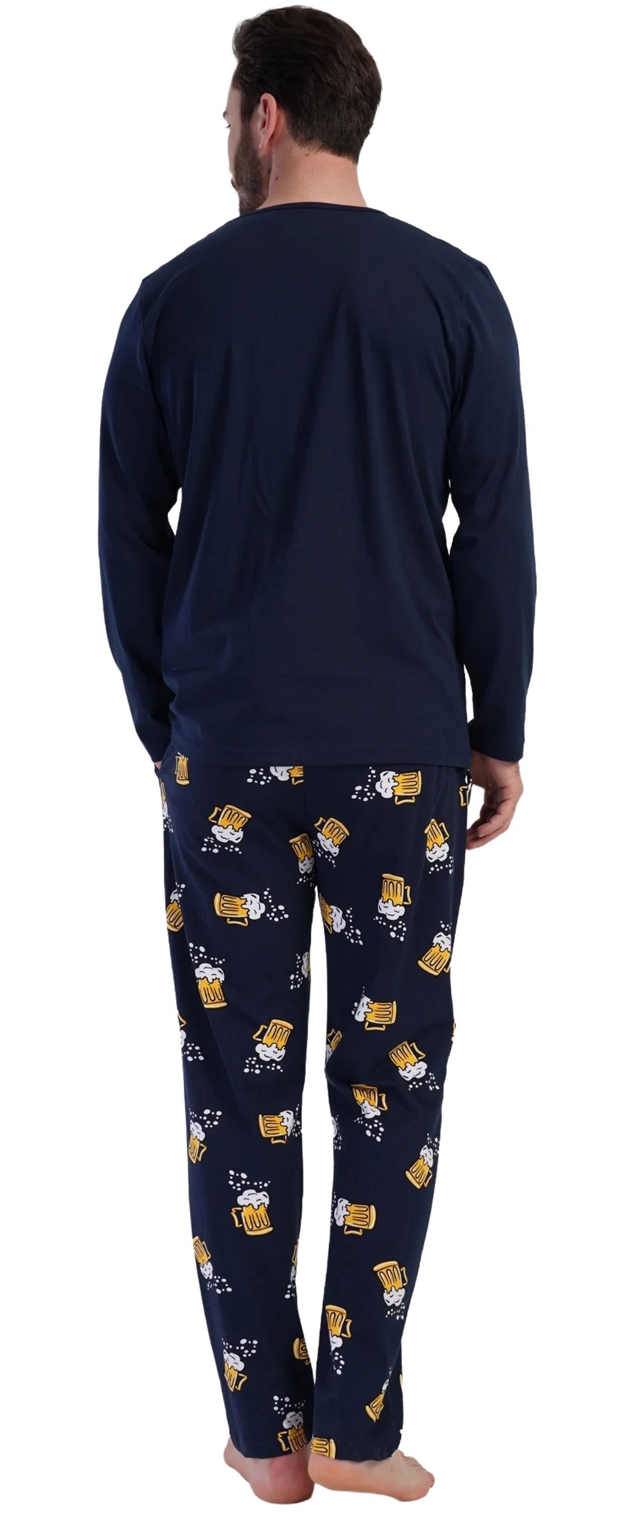 Vienetta Schlafanzug Man (Set, 2 tlg., 2-teilig) Herren Pyjama lang Langarm Baumwolle