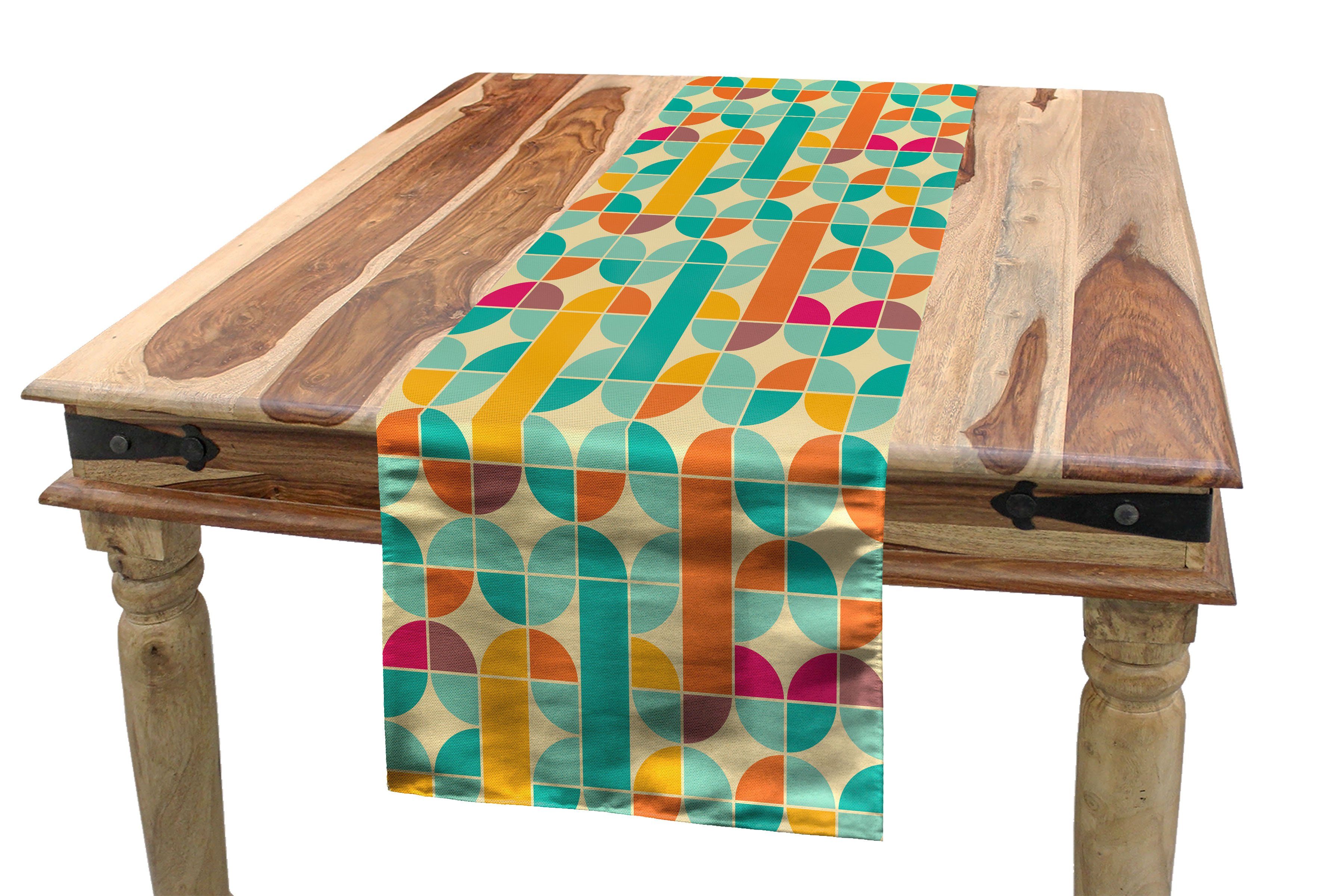 Abakuhaus Tischläufer Esszimmer Küche Rechteckiger Dekorativer Tischläufer, Retro Funky Mosaic Forms